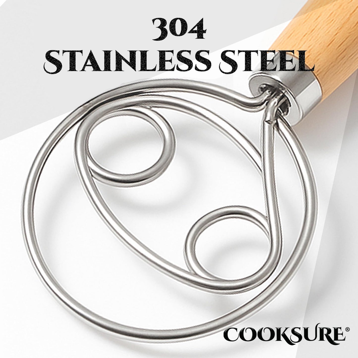COOKSURE Danish Dough Whisk for Sourdough Bread – 13 Inch Bread Whisk with Wooden Handle – 304 Stainless Steel Hook for Heavy Dough Baking, Swedish Dough Whisk Tool