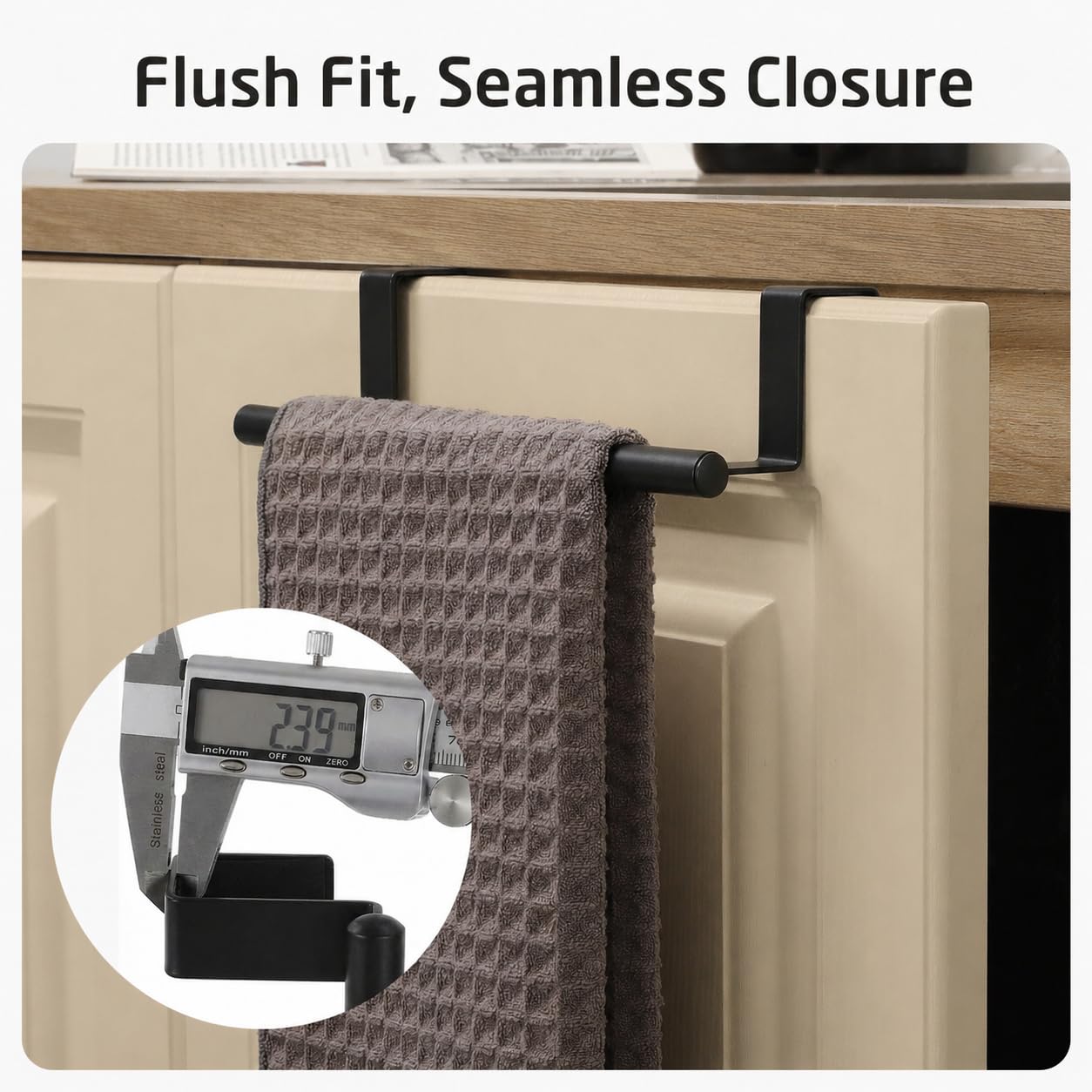 KES Over The Cabinet Door Towel Bar with Hooks, Kitchen Towel Holder with Hooks for Hanging Utensils, Over The Cabinet Door Organizer with Hook 2 Pack, Matte Black, Metal, KUR527-BK-P2