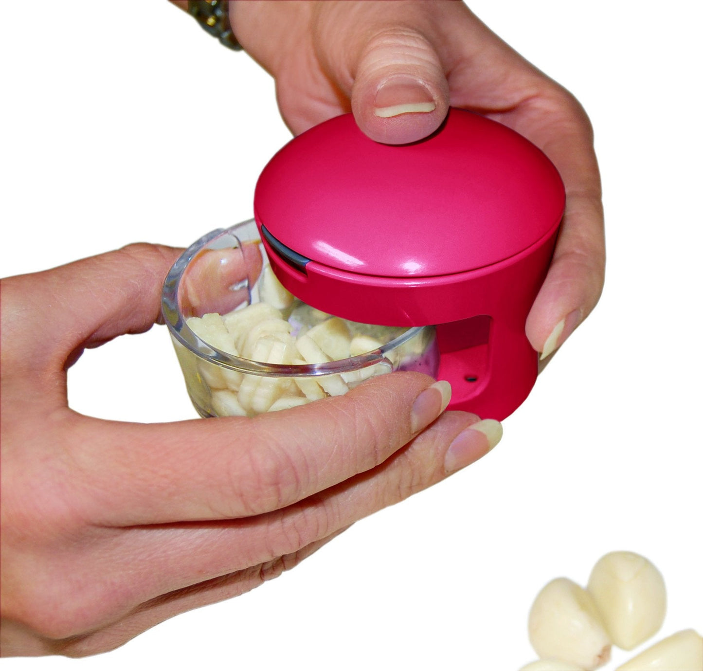 Kitchen Innovations Garlic Perfection Press, Crusher, Mincer, and Storage Container - Easy to Clean - Stainless Steel Blades - Red