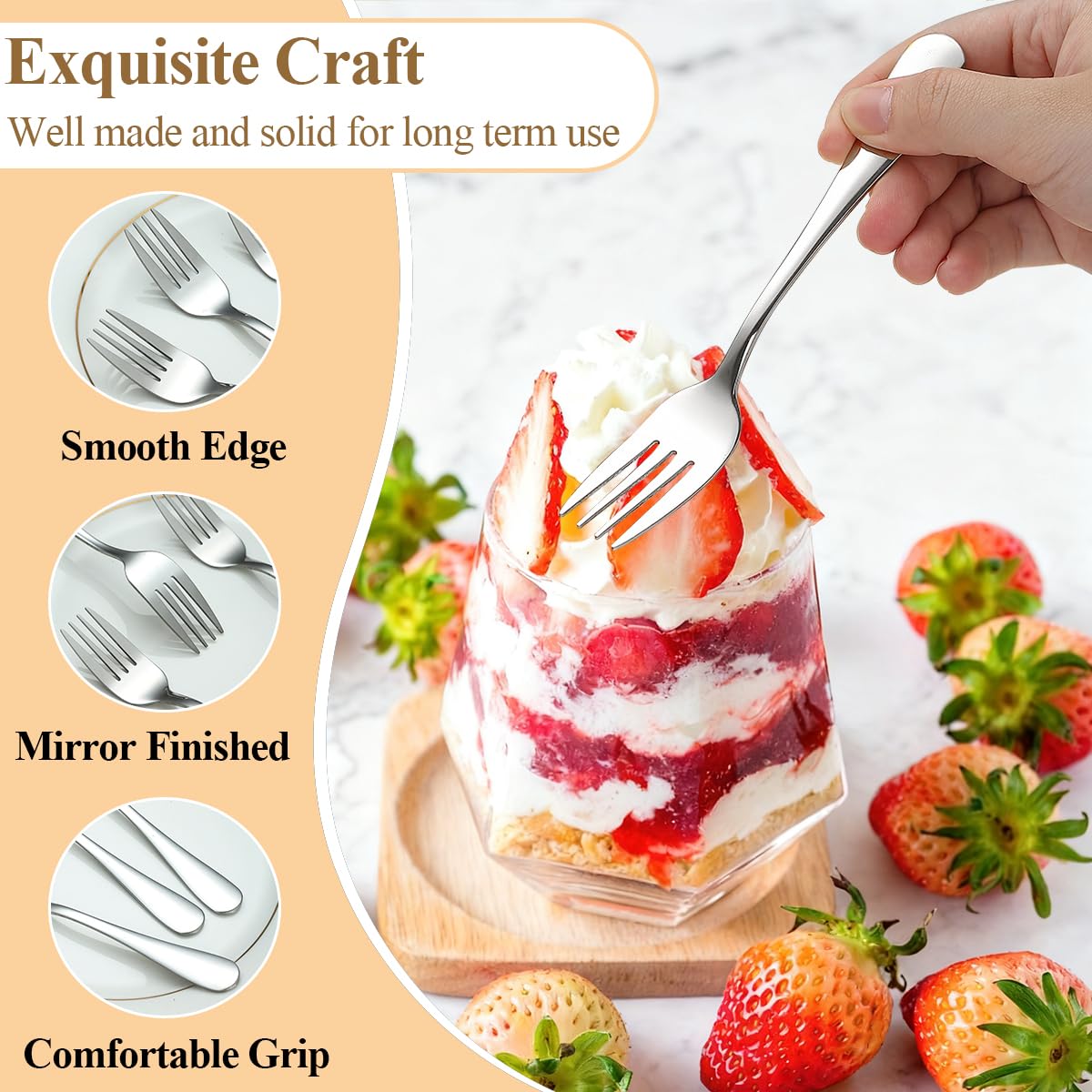 Dessert Forks Set of 24, Stainless Steel 5.5“ Cake Fork for Cocktail, Dessert, Cake, Tea, Fruit, Cheese, Appetizer Small Forks for Party, Hotel, Restaurant, Cafes