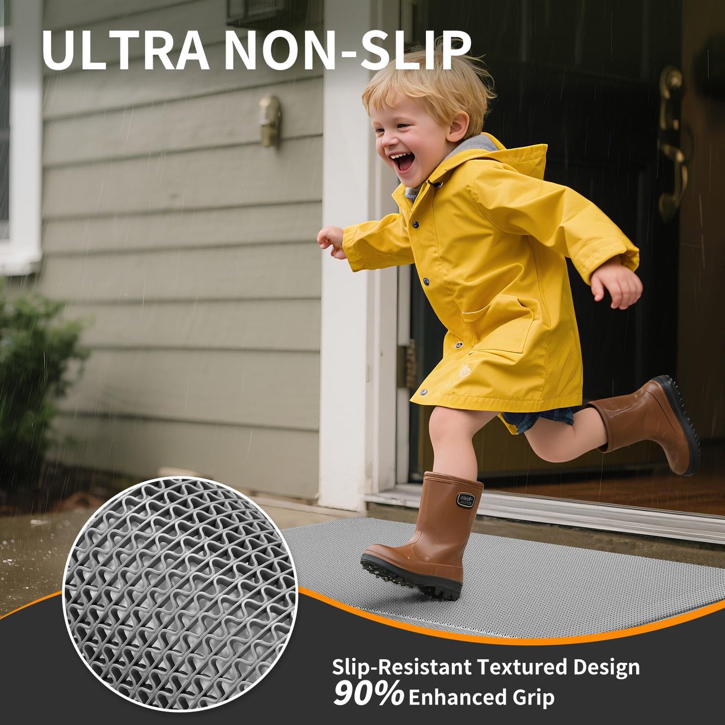 QiCaiJia Front Door Mat 20''x31'', Drainage Heavy Duty Dirt Trapping Non-Slip Doormats, Outdoor Rubber Floor Mats, Restaurant Commercial Kitchen Industral Pool Entrance Bar Wet Area, Grey