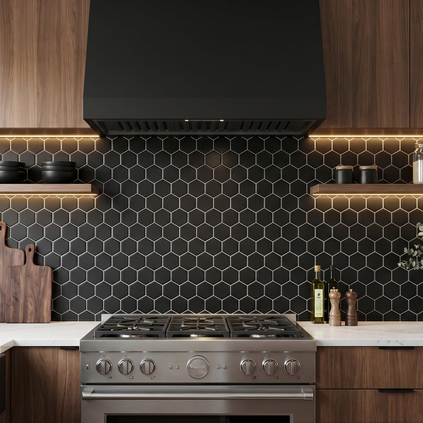 Yipscazo 10 Sheets Hexagon Peel and Stick Backsplash,Self Adhesive Luxury Faux Marble Tile,Pure Black Wall Tile for Kitchen, Stick on Backsplash Tiles for Bathroom,RV,Laundry