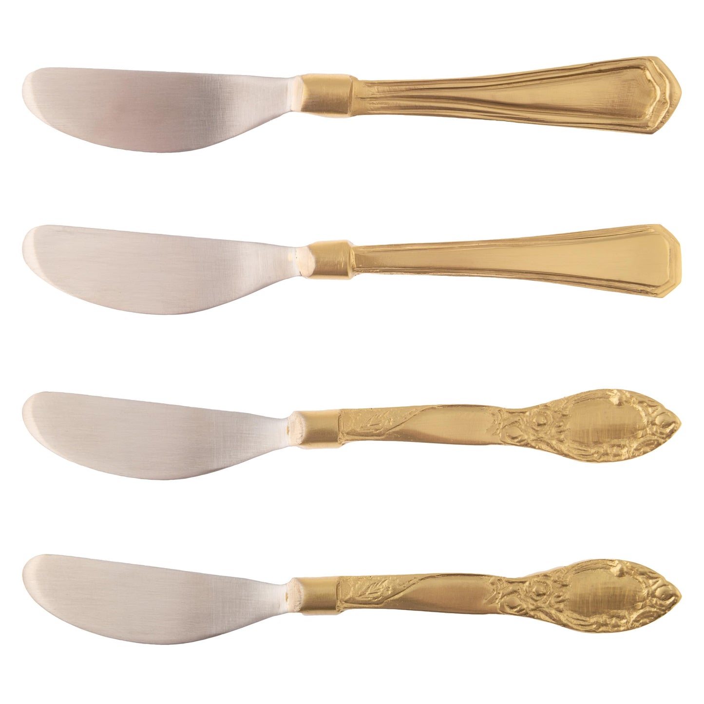 Karma, 4-piece Stainless Steel Butter Spreader Cheese Knife Set, Vintage Spreader Set, Giftable Butter Knives Set, Bread Knife Set, Gold