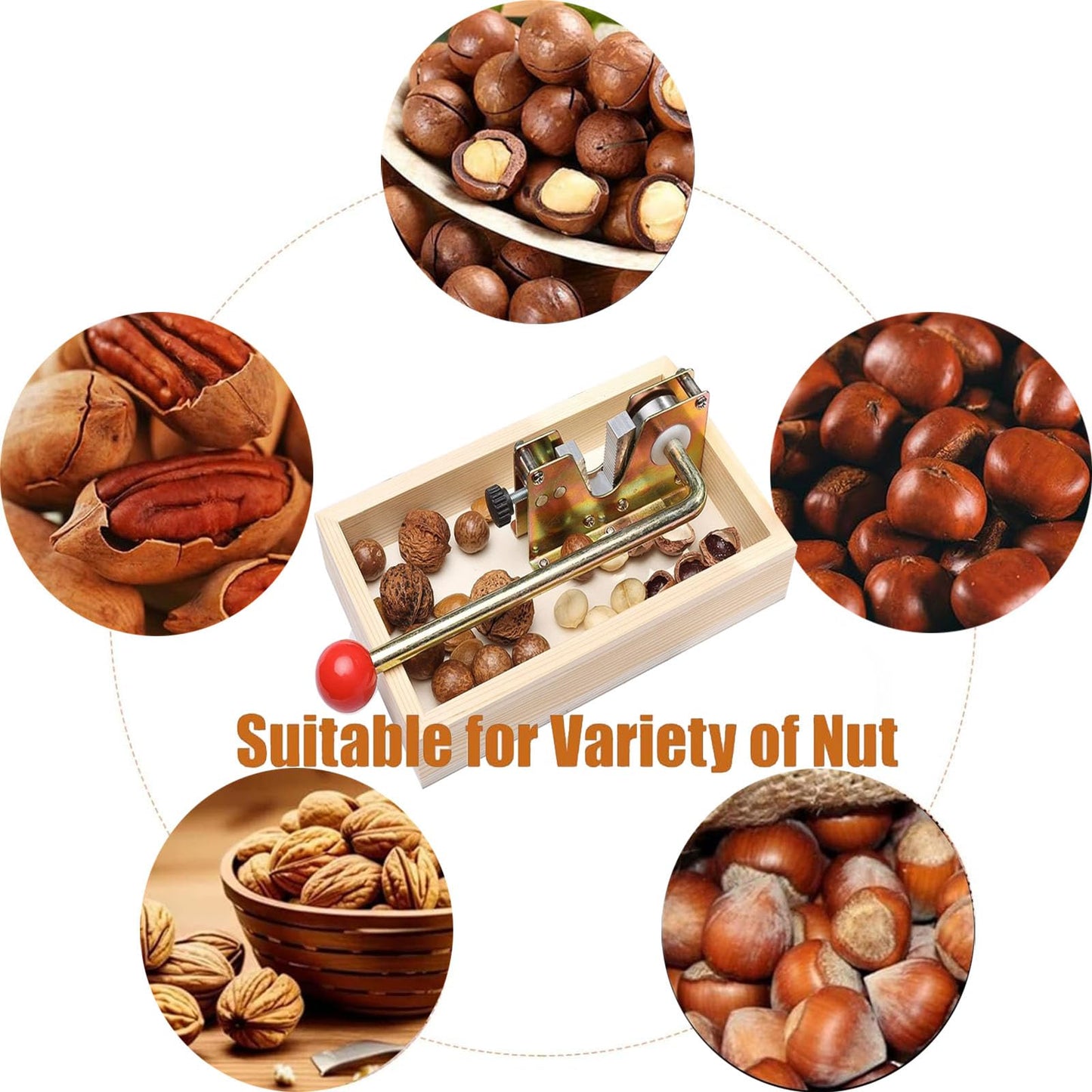 Nut Crackers for All Nuts, Heavy Duty Walnut Cracker with Wooden Base Adjustable Nut Tongs Manual Pecan Cracker for All Nuts Cracker Tool for Walnut Pecan Macadamia Hazelnuts Chestnut