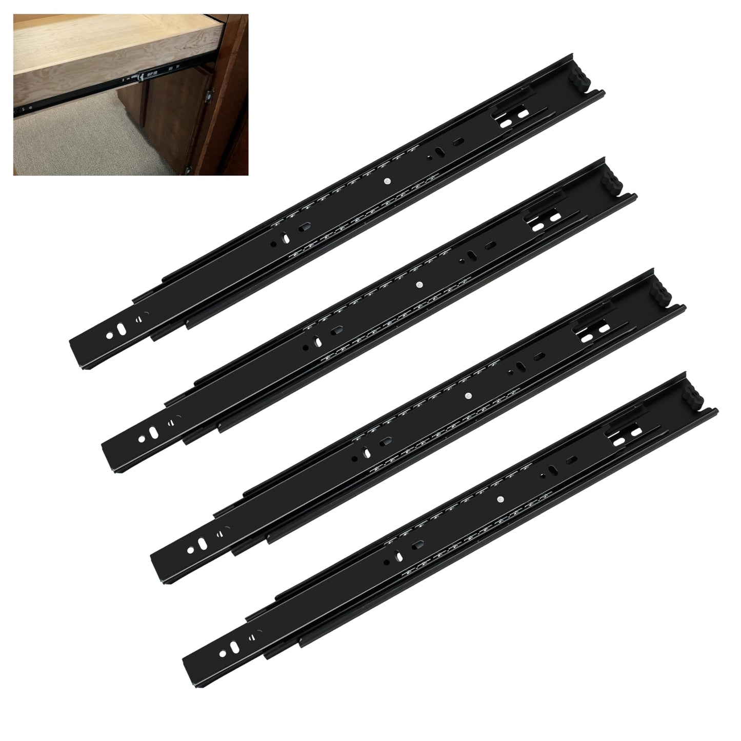 2 Pairs of 14 Inch Duty Drawer Slides,Cabinet Slides 3-Section Full Extension Ball Bearing Side Mount,for Dresser, Cabinet, Kitchen 100 LB Capacity