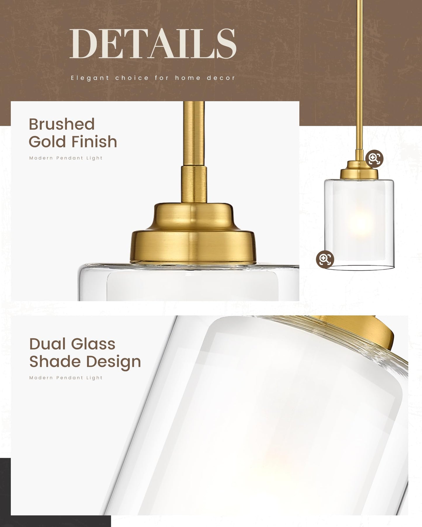 TENGXIN Modern Pendant Light,Brushed Gold Modern Pendant Light for Kitchen Island,Hanging Ceiling Light Fixture,Farmhouse Pendant Lighting for Dining Room Bedroom Bar Office 2Pack,TXPLBG02-2PK