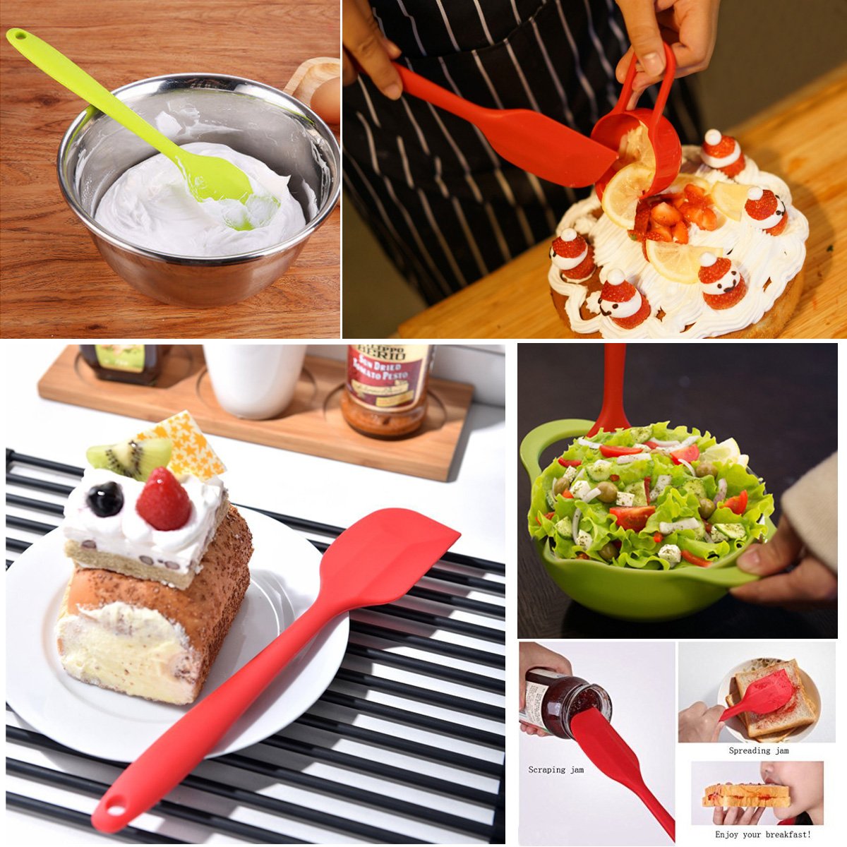 Silicone Spatulas, 11 inch Rubber Spatula Heat Resistant Non-Stick Flexible Scraper With Solid Stainless Steel Core for Cooking, 4 Pack