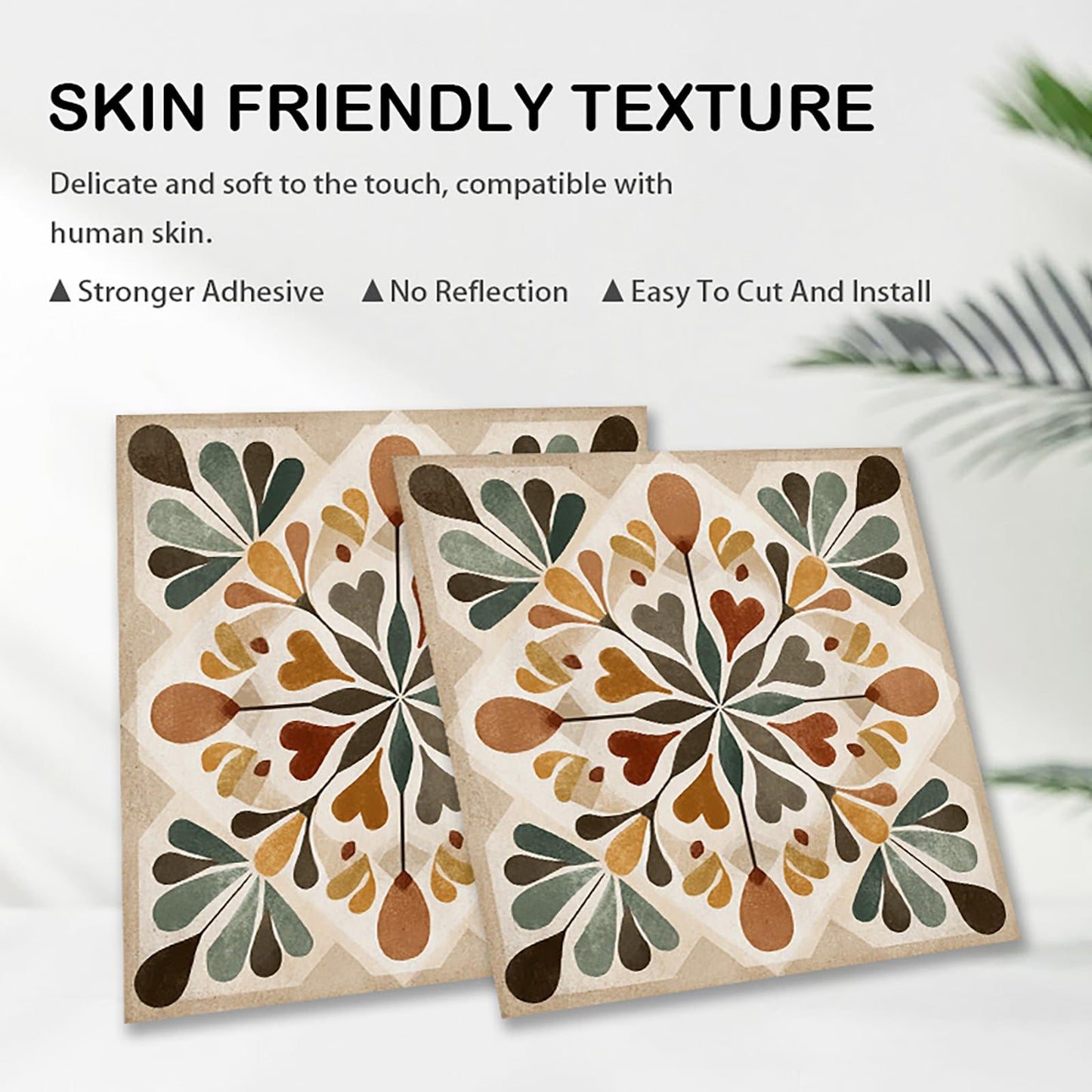 Nuxovilar Peel and Stick Vinyl Floor Tiles, 12x12 Inch Retro Geometric Floral Pattern, Self-Adhesive Flooring (10 Pcs)