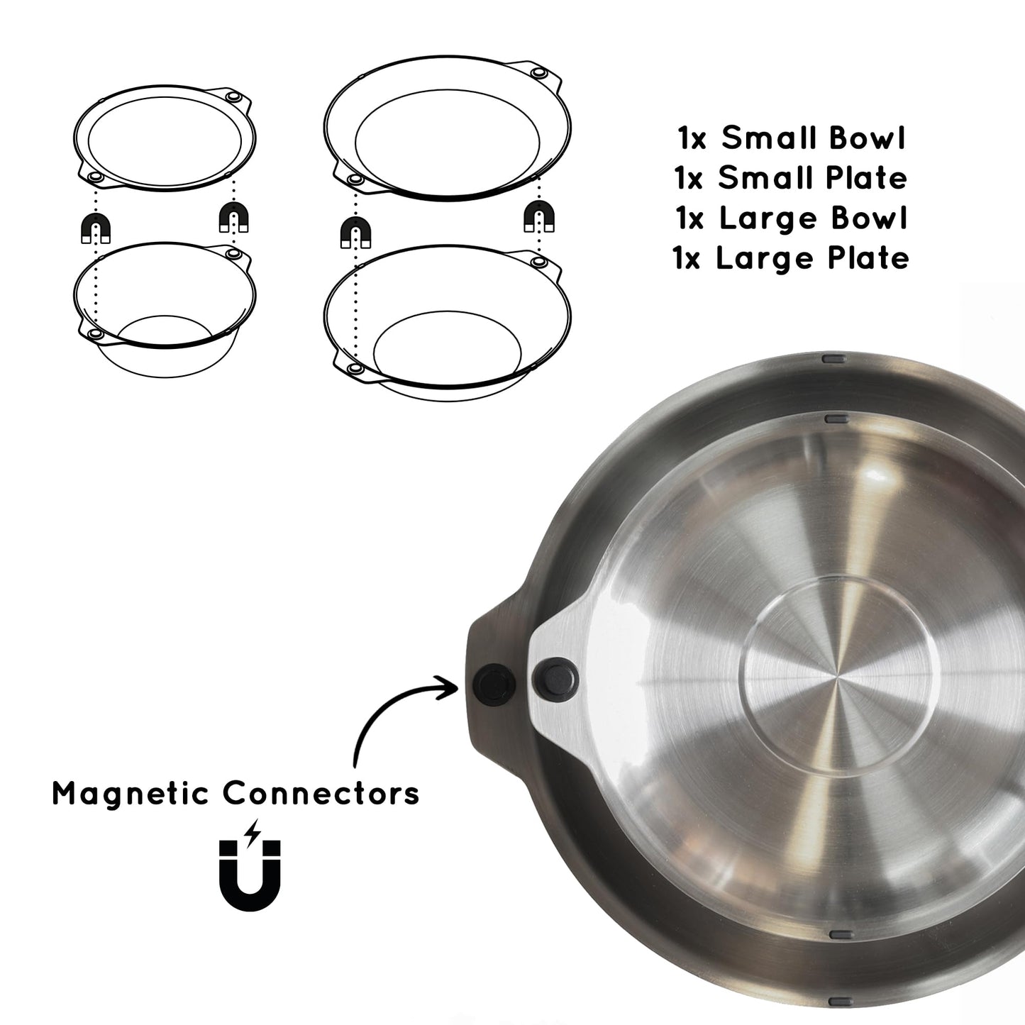 FULL WiNDSOR - MAGWARE - Magnetic Plates and Bowls Sets, Camping Tableware, Stainless Steel Mess Kit, Portable Dinnerware, Camping Bowl Set for Outdoor Dining, Backpacking, Picnic, Rv, Outdoor Travel