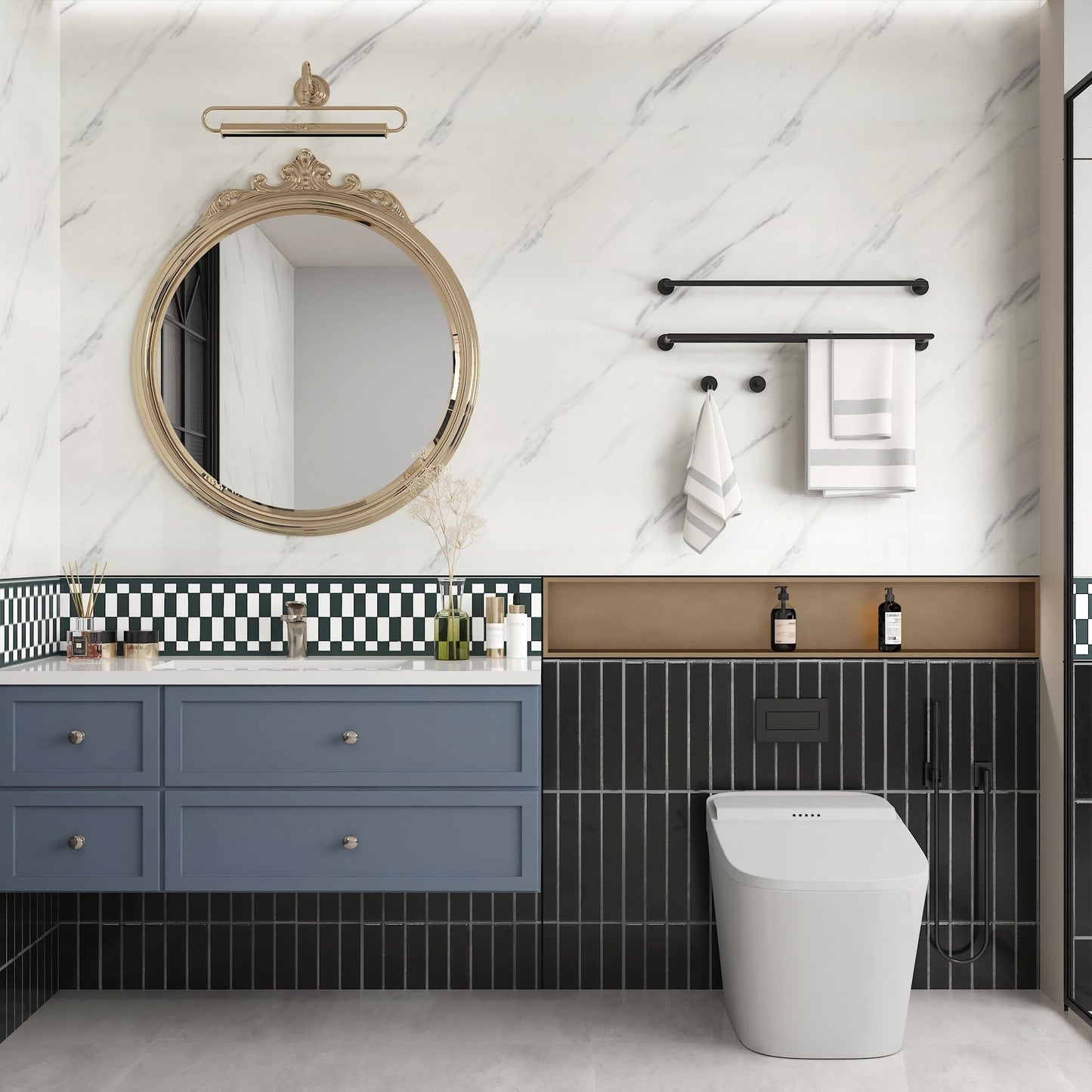 JSEVEM 48"×79" Extra Wide Thick White and Grey Marble Wallpaper Peel Stick (Sample) Waterproof White Gray Marble Contact Paper Vinyl Glossy Adhesive Granite Tile Sticker for Kitchen Table Countertops