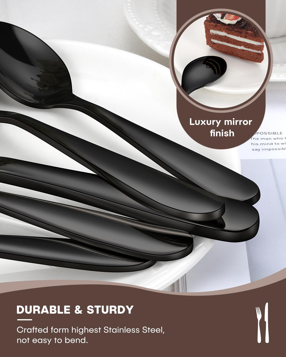 Ollex 30 Pieces Black Silverware Set for 6, Heavy Duty Black Stainless Steel Flatware Set Include Knives Forks Spoons Set Premium Modern Utensil Mirror Polished, dishwasher Safe