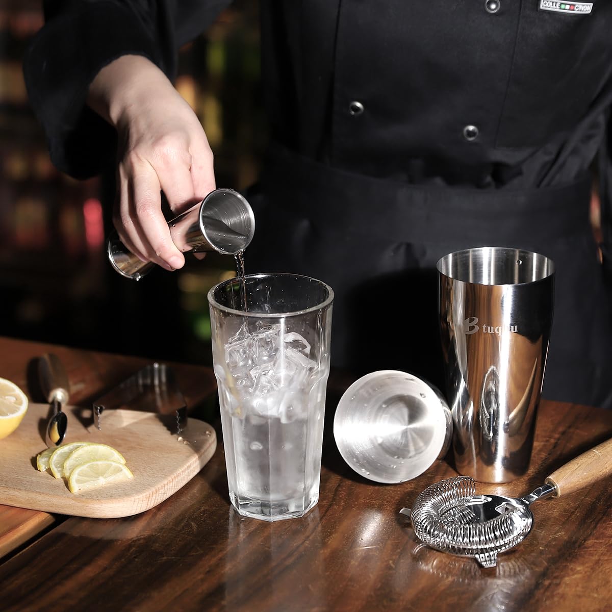 Btuqbu Cocktail Shaker Set with Stand, Mixology Bartender Kit for Drink Mixing | Mixology Set with 7 Bar Set Tools Cocktail Kit