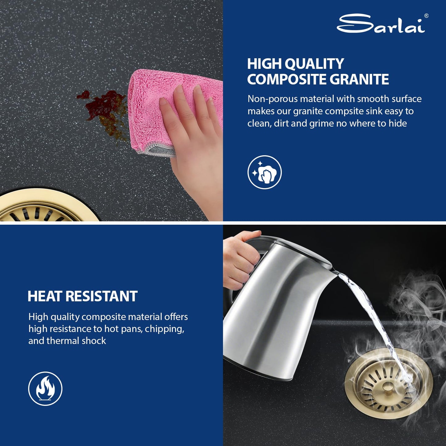 Sarlai 30 Granite Composite Black Kitchen Sink - 30"x22" Drop In Kitchen Sink Ledge Workstation Black Granite Quartz Composite Top-Mount Single Bowl Sinks Basin with Gold Accessories