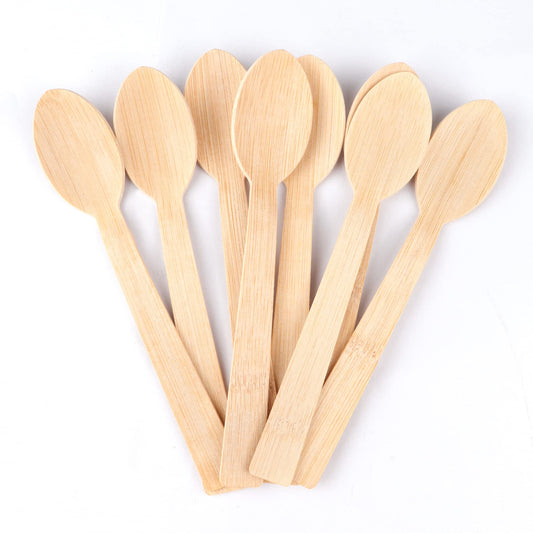 100% Bamboo Utensils -100 PK 6.7" Bamboo Spoons Disposable Cutlery Set Compostable Biodegradable Eco Friendly Renewable Flatware Spoon