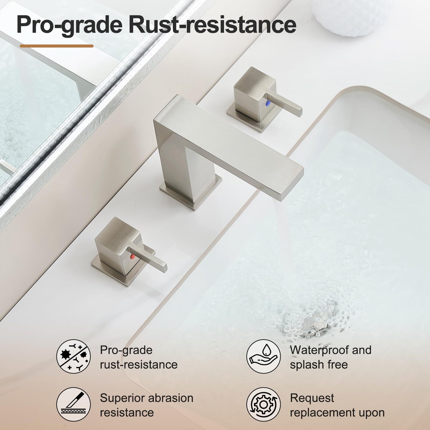 Thaliaha 8 Inch Widespread Bathroom Faucet 3 Hole, 2 Handle Brushed Nickel Vanity Sink Faucet for Lavatory, Washbasin, Vanity, Commercial, with Deck, Pop-up Drain and cUPC Supply Hoses