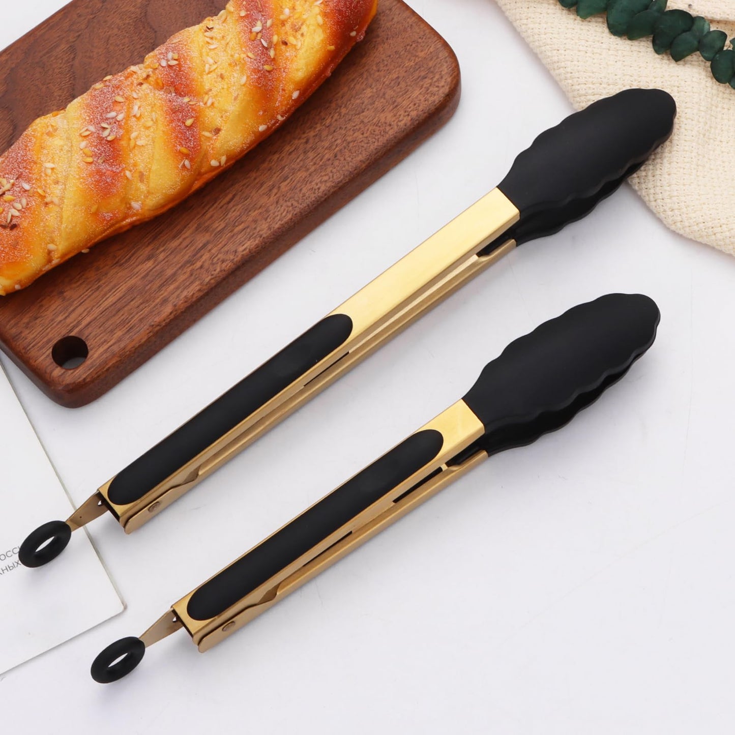 Mafier Stainless Steel Classic Kitchen Serving Food Party Gold Tongs 9" and 12" Cooking Tong with BPA Free Silicone Tips, Dishwasher Safe Serving Tools(set of 2)
