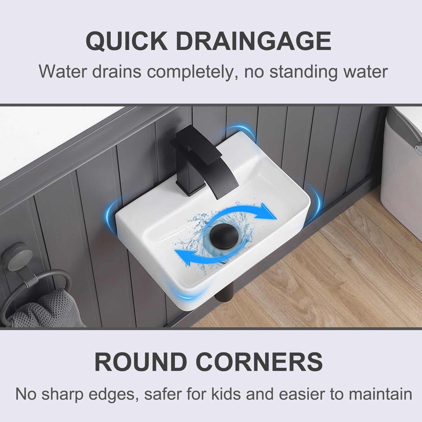DEHOMEN Compact Wall Mount Bathroom Sink 14-inch Small Rectangular Wall Hung Floating Vessel Basin Classic Lavatory for Tiny Bathroom Vanity,White
