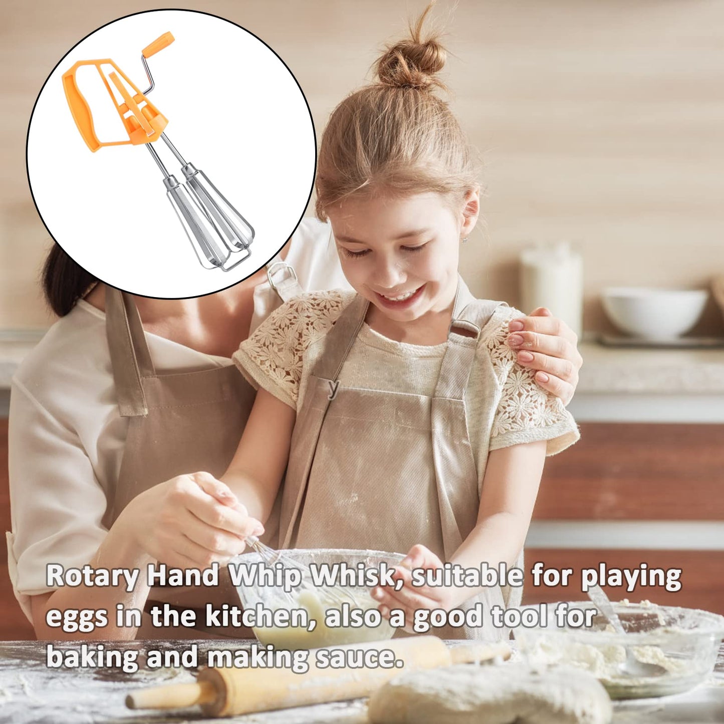 Stainless Steel Rotary Hand Whip Whisk, Egg Beater Mixer, Cooking Tool, Kitchen Gadget, Classic Hand Crank Style Egg Beater(Orange)