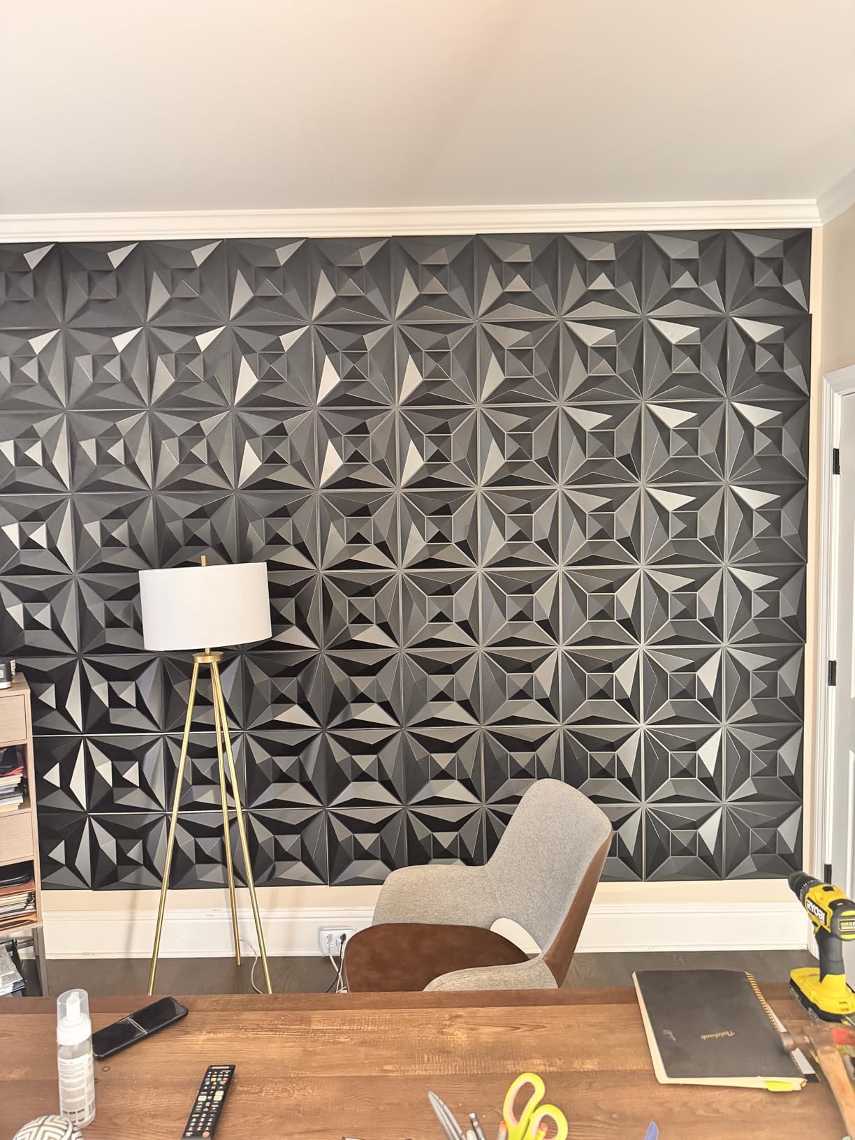 Umedol 40 PCS 3D Wall Panels for Interior Wall Décor Black 11.8"*11.8" Covering Panels, PVC Textured 3D Wall Tile for Living Room, Bedroom DIY Interior Décor
