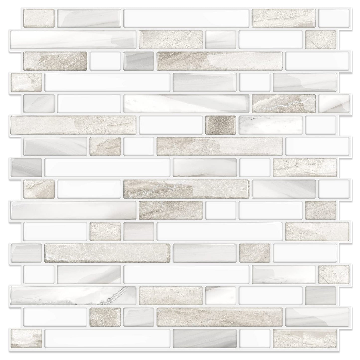 STICKGOO Thicker Design Peel and Stick, Self Adhesive Stick On Tile Backsplash for Kitchen and Bathroom, Beige & White, 12”×12”, 10 Sheets
