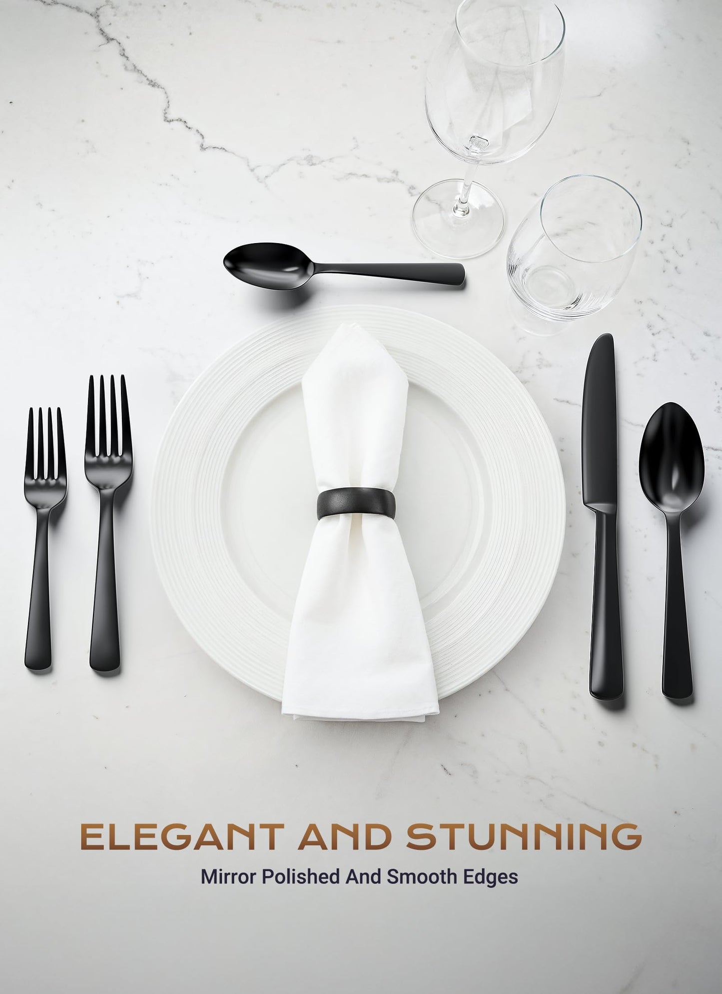 Black Silverware Set, 20-Piece Flatware Set Service for 4, Durable Stainless Steel, Mirror Polished Tableware Eating Cutlery Set, Kitchen Utensils Set with Steak Knives, Dishwasher Safe