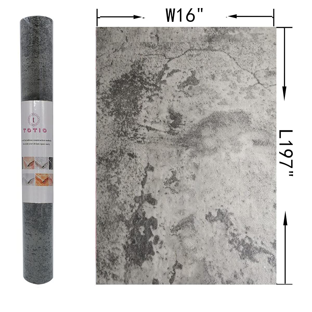 TOTIO Concrete Contact Paper for Cabinets Industrial Wallpaper Grey Cement Self Adhesive Countertop Peel Stick 16"x197" Matte 3D Textured Removable Vinyl Decorative Paper [Thicken] Desk Stickers