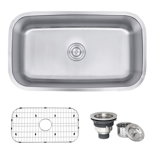 Ruvati 32-Inch Undermount Single Bowl Kitchen Sink – 16 Gauge Stainless Steel Kitchen Sink, Brushed Finish, Soundproof Padding – RVM4200 - Undermount Sinks for Modern Kitchens