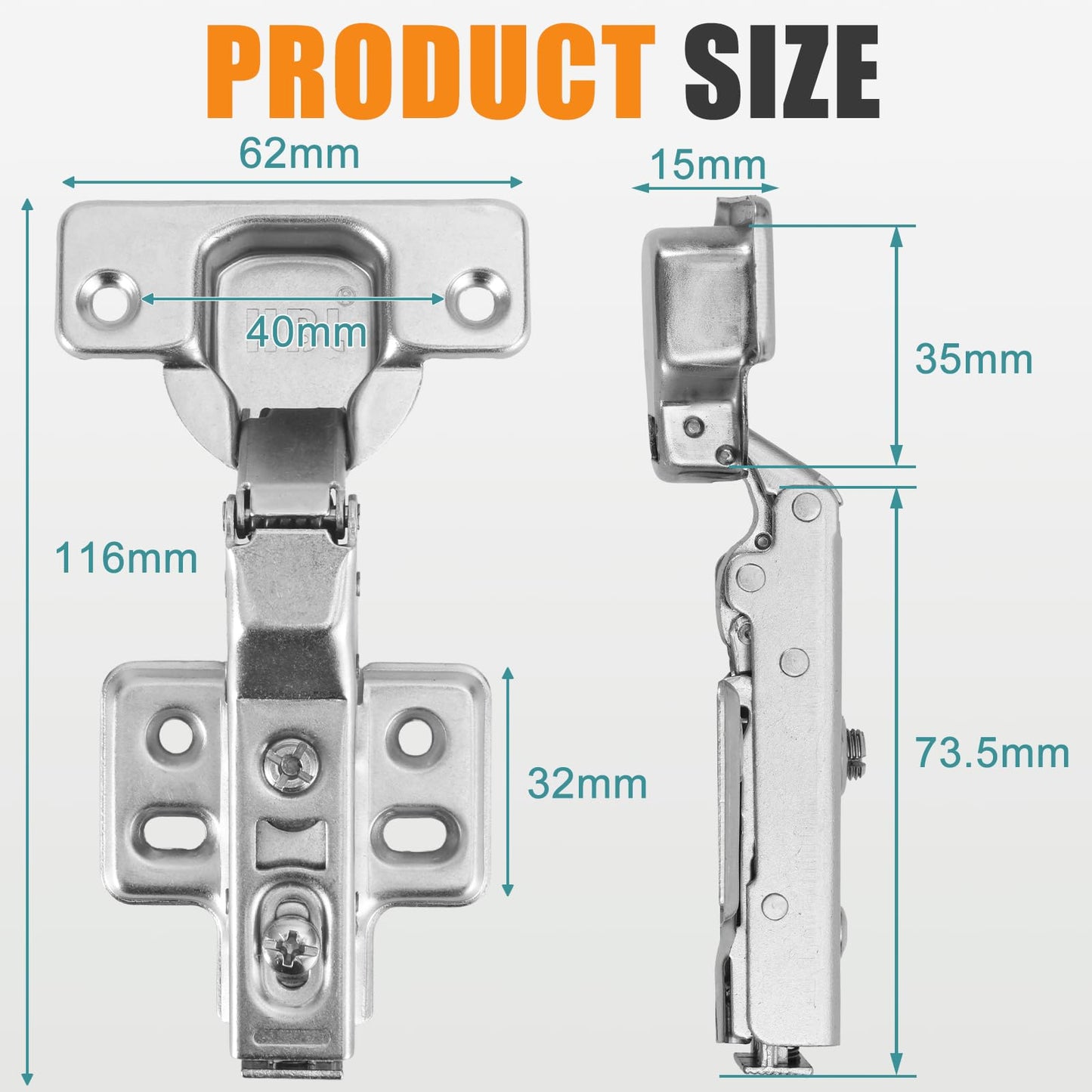 HBL' 50 Pack Soft Close Cabinet Hinges European Kitchen Cabinet Hinges for Frameless Cabinet Door, 35MM Quick Release Cup Hinges, 110° Full Overlay, 3D Adjustable and Slow Close Hinges