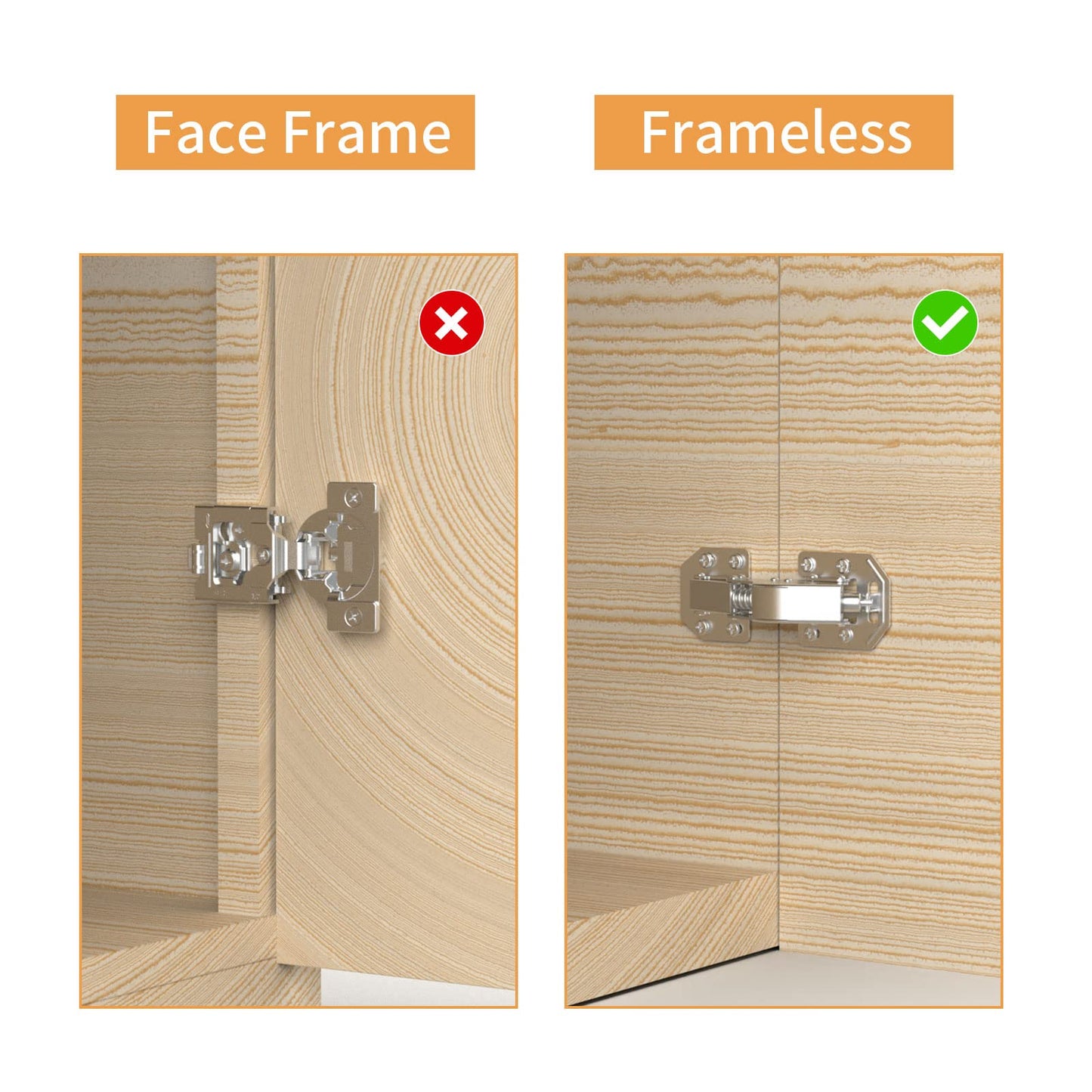 Chibery 10 Pack 90 Degree Soft Close Surface Mount Spring Hinges, Easy Installation No Pre-drilled, Noiseless Frameless Hidden Concealed Kitchen Cabinet Hinge for Cupboard Folded Replacement Hardware