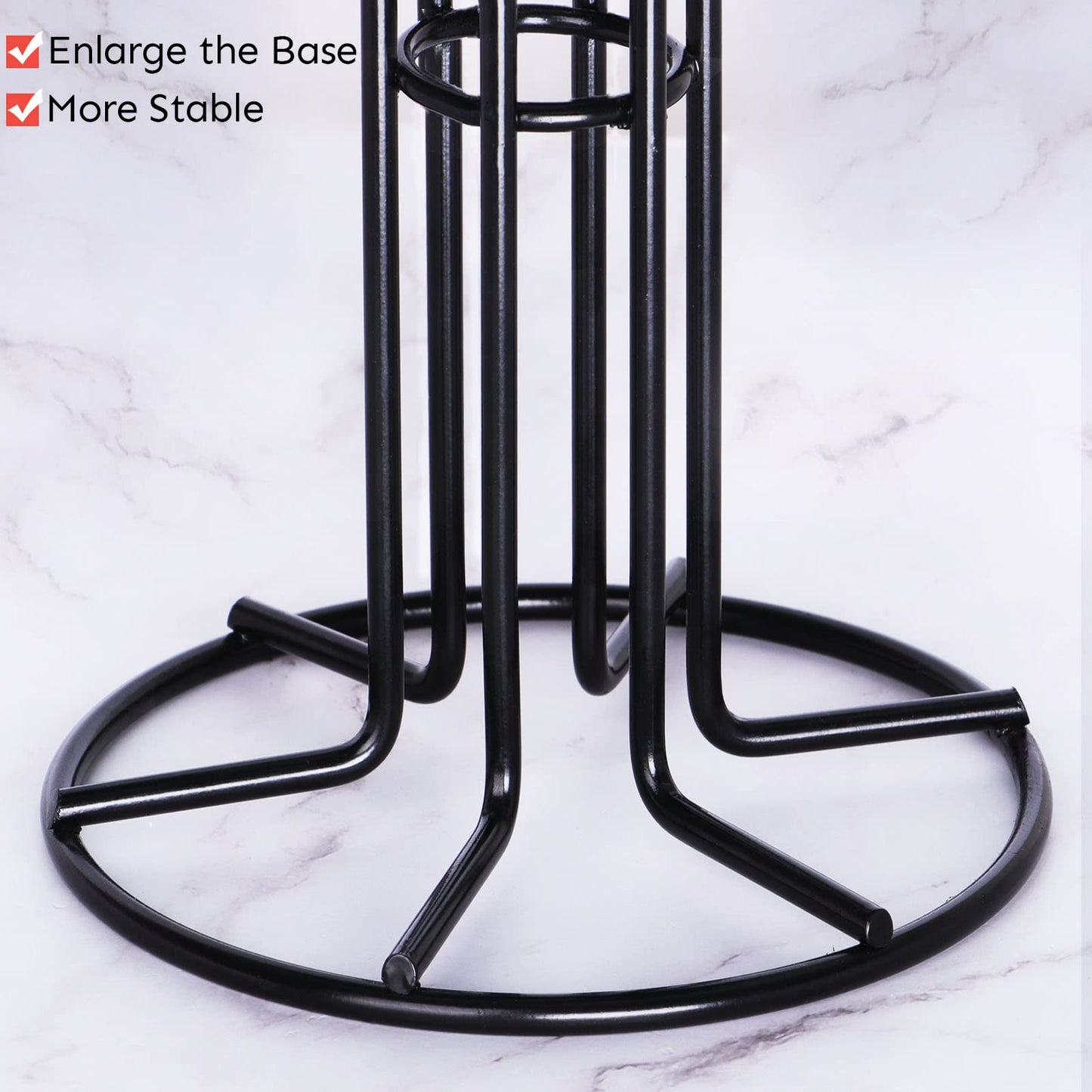 HULISEN Mug Tree for Large Cups, Counter Coffee Mug Holder with 6 Hooks, Metal Coffee Cup Holder Tree, Standing Rack for Countertop, Kitchen Counter Decor, Black