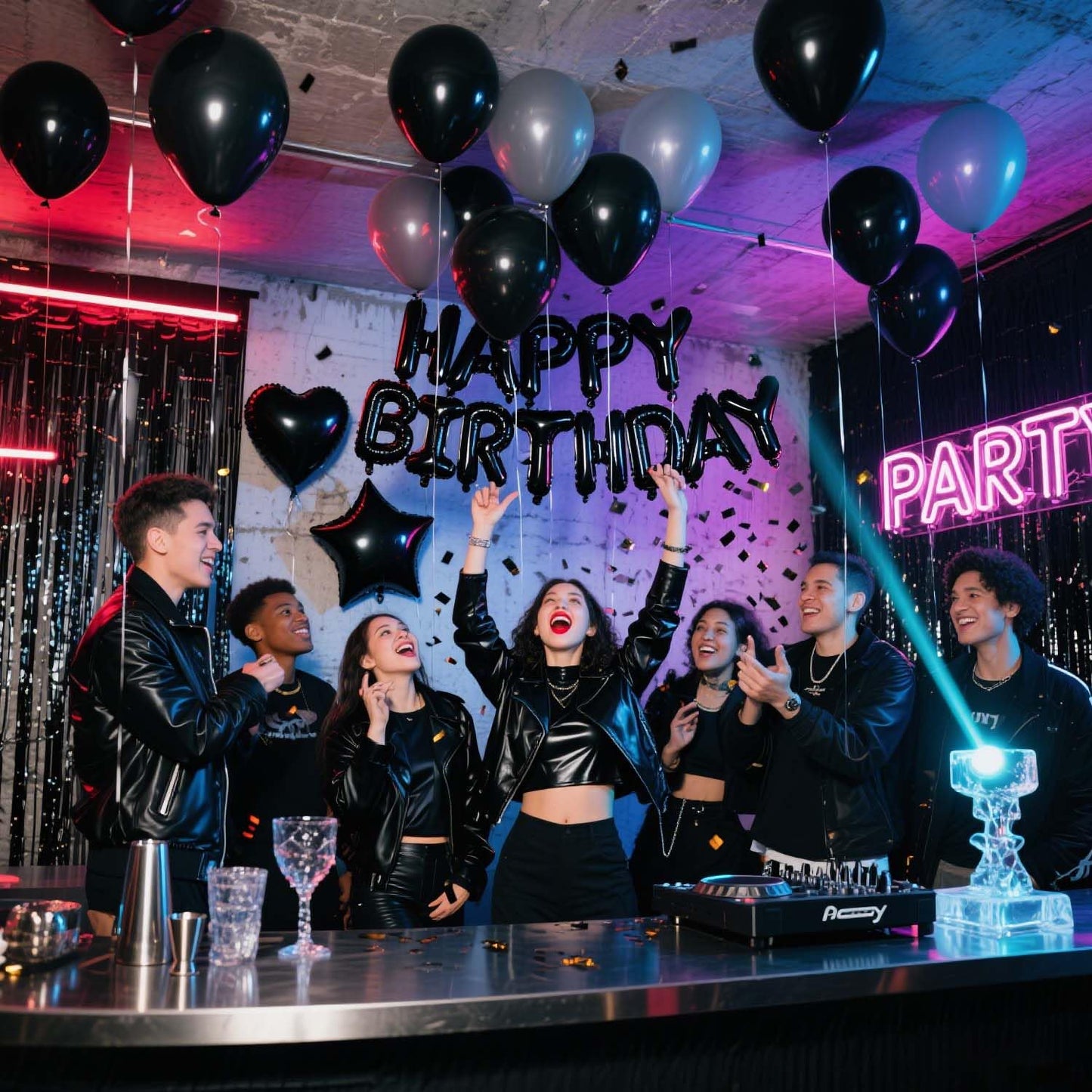 WEIKA 29 Pcs Black Birthday Party Decorations - Happy Birthday Balloons Banner, Heart & Star Foil Balloon, Confetti & Latex Balloons, Foil Fringe Curtains Party Supplies for Men