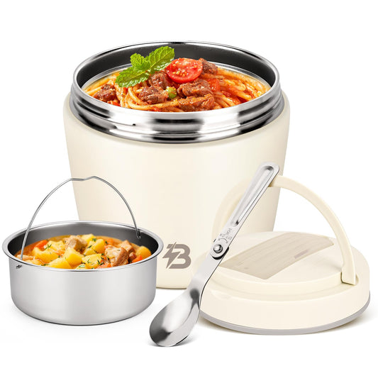 TSAKBAM Thermo for Hot Food for Adults, 40OZ Wide Mouth Insulated Food Jar with Spoon, Leak Proof Stainless Steel Lunch Soup Thermo for Food (White)