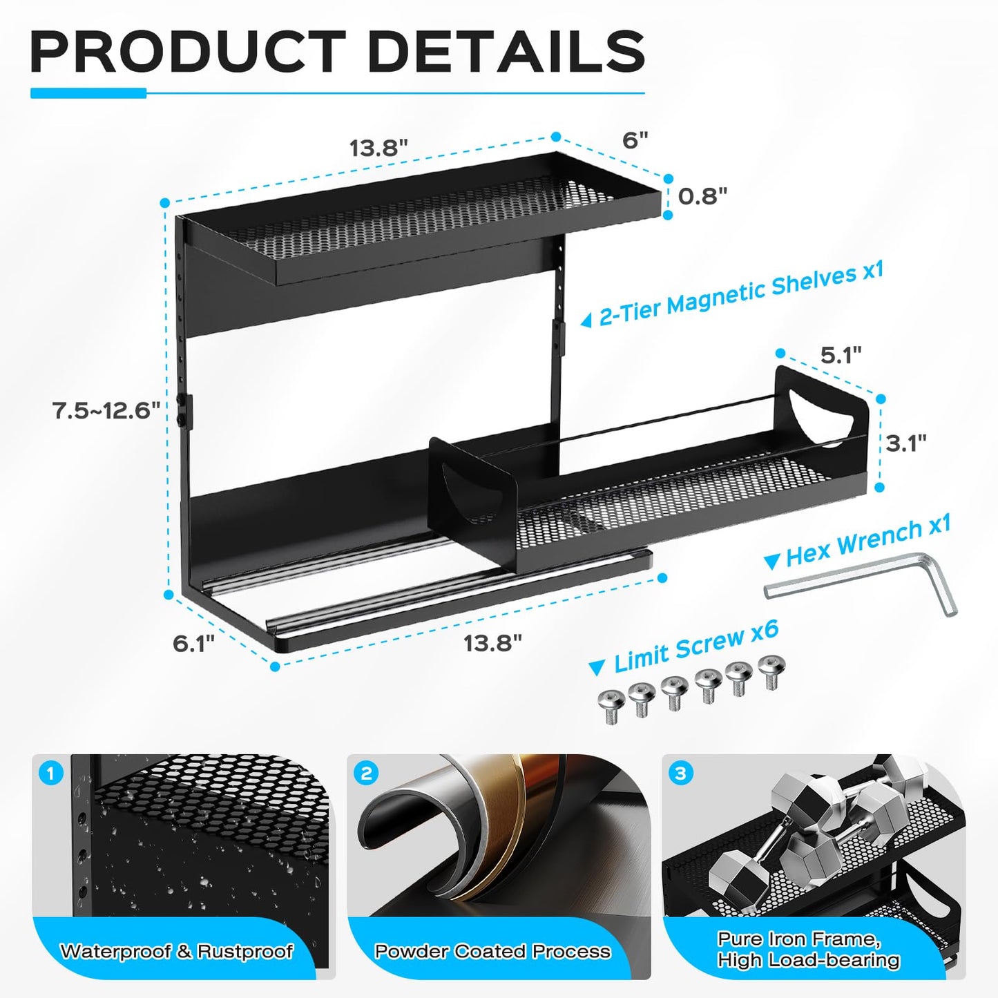 Heavy-Duty Magnetic Shelf With Pull-Out Drawers for Washing Machines, Dryers and Fridge; Height-adjustable Magnetic Shelf, Ideal for Storage in Laundry Rooms, Kitchens, and Living Rooms (Black)