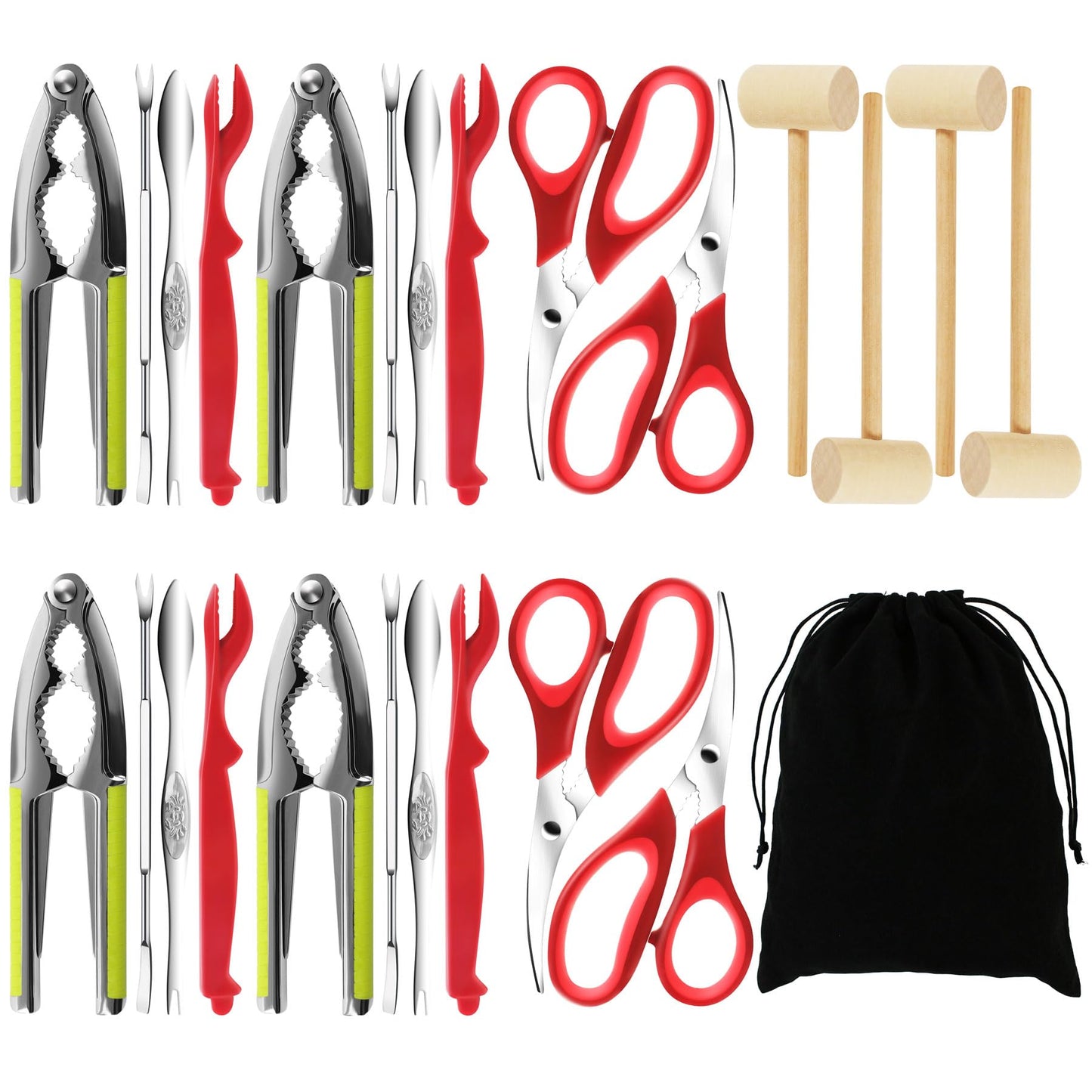 Seafood Crab Crackers and Tools, 25 Pcs Crab Leg Cracker Tool, Nut Crackers Tool, Crab Crackers, Lobster Shellers, Seafood Forks, Wide Crab Forks, Seafood Scissors, Crab Hammers, mobzio Crab Tools