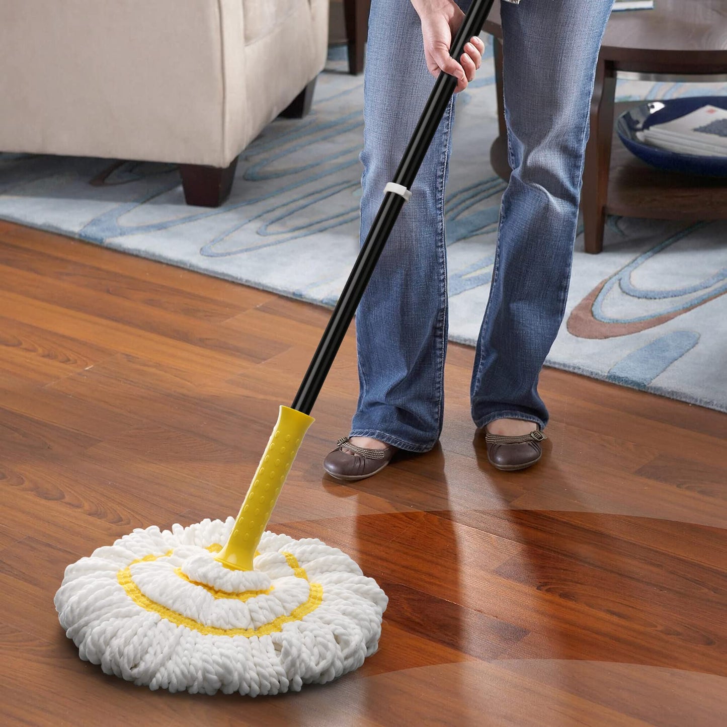 KeFanta Self-Wringing Twist Mop for Floor Cleaning, Long Handled Microfiber Floor Mop with Top Scouring Pad for Kitchen, Hardwood, Restaurant, Bathroom, Garages, Warehouses, Office,57-inch