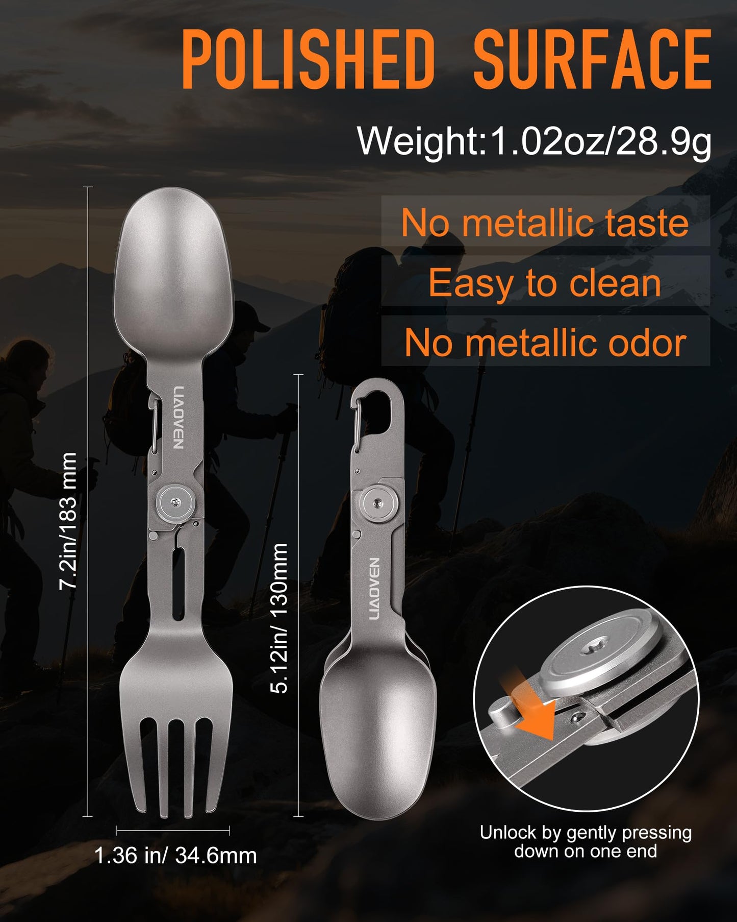 LIAOVEN Titanium Spork 3 in 1 Folding Camping Fork and Spoon, Ultralight Camping Utensil with Locking Function, Eco-Friendly Portable Flatware Sporks for Travel Backpacking Hiking Picnic Work