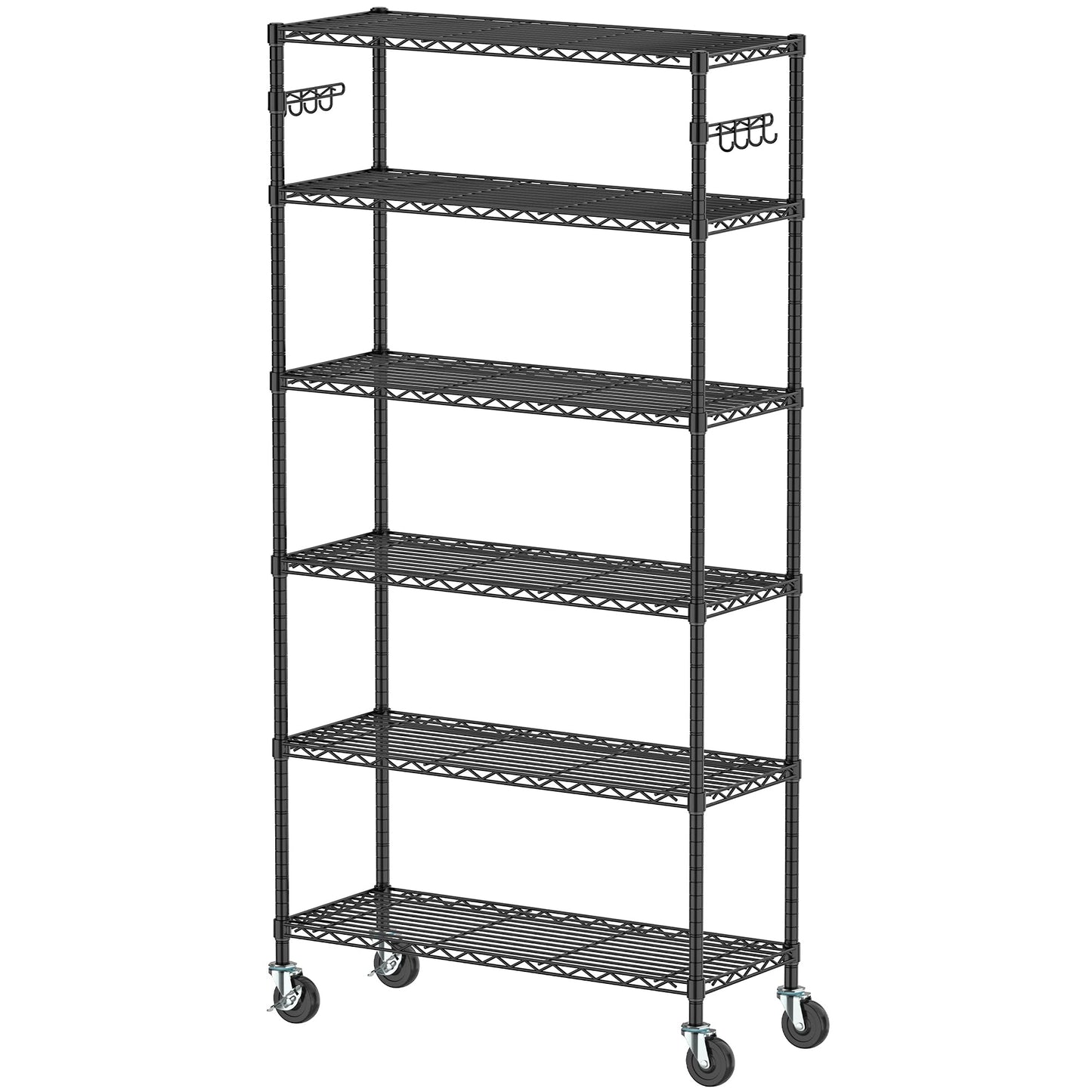 Alexayhome Heavy Duty Wire Metal Shelving with Wheels 6 Tier Garage Storage Utility Rolling Shelves Rack Unit Industrial Adjustable Sturdy Shelving for Kitchen Garage Pantry Bathroom Laundry