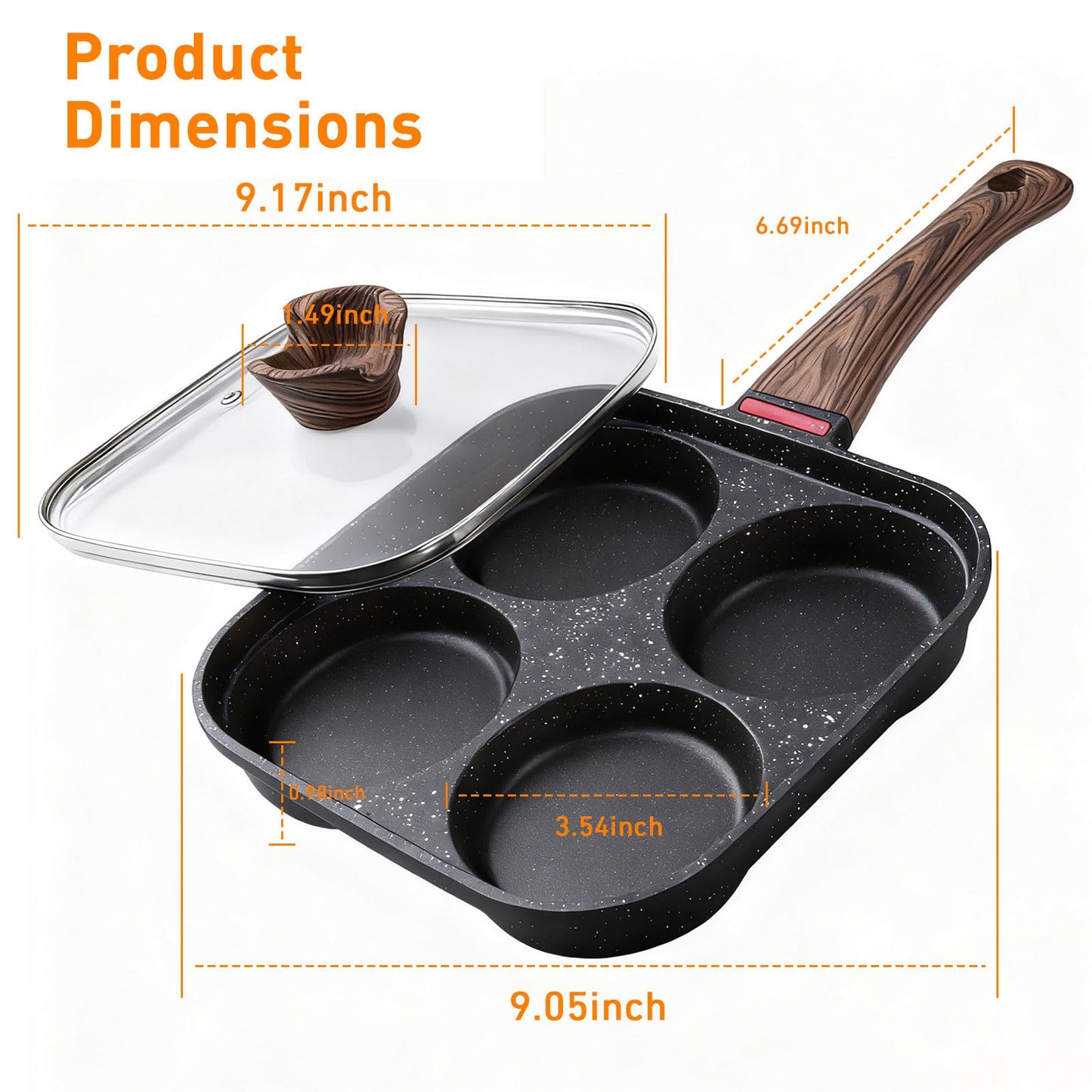 Corlekala Nonstick 4-Cup Egg Pan With Lid, Black Aluminum Non Stick Frying Pans, Bakelite Handle, Healthy Egg Frying Pan For Pancake, Burger, Sandwiches,Suitable For Gas Stove & Induction Cooktop