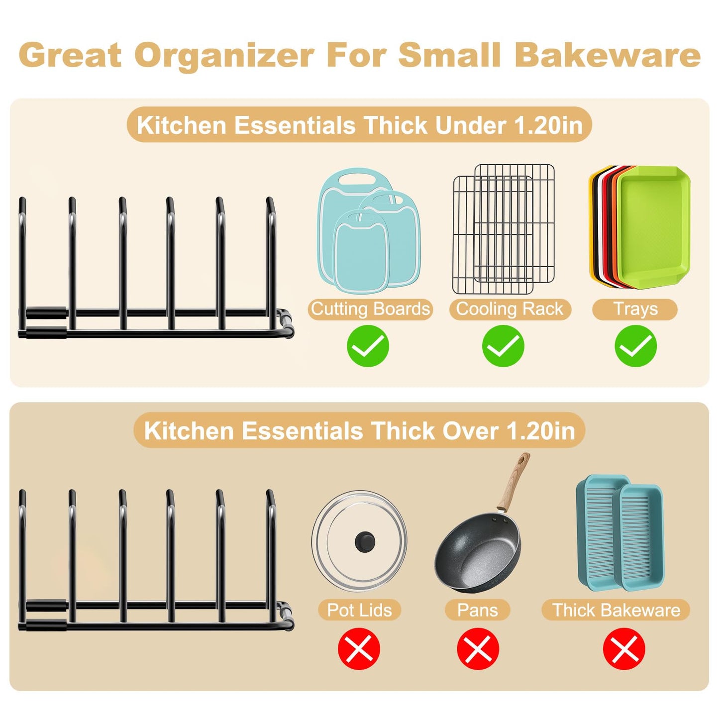Fikoksol Cutting Board Organizer and Baking Sheet Rack, 1-Pack Black Heavy Duty Metal Cookie Sheet Organizer for Cutting Board Storage & Plate Holder for Cabinet, Tray Dividers for Cabinets