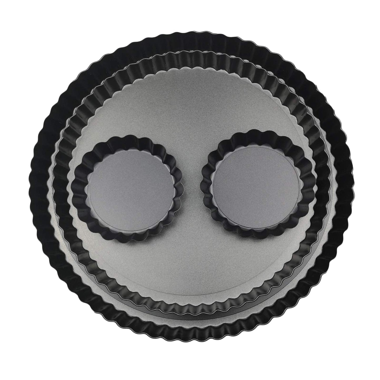 Yamteck 11 & 9 Inch Round Tart Pans with 2Pcs 4'' Mini Pans. Removable Bottom, Non-Stick Coating, Rugged Carbon Steel for Tart Quiche Pie Making. Gift for Christmas Thanksgiving Party Festival Family