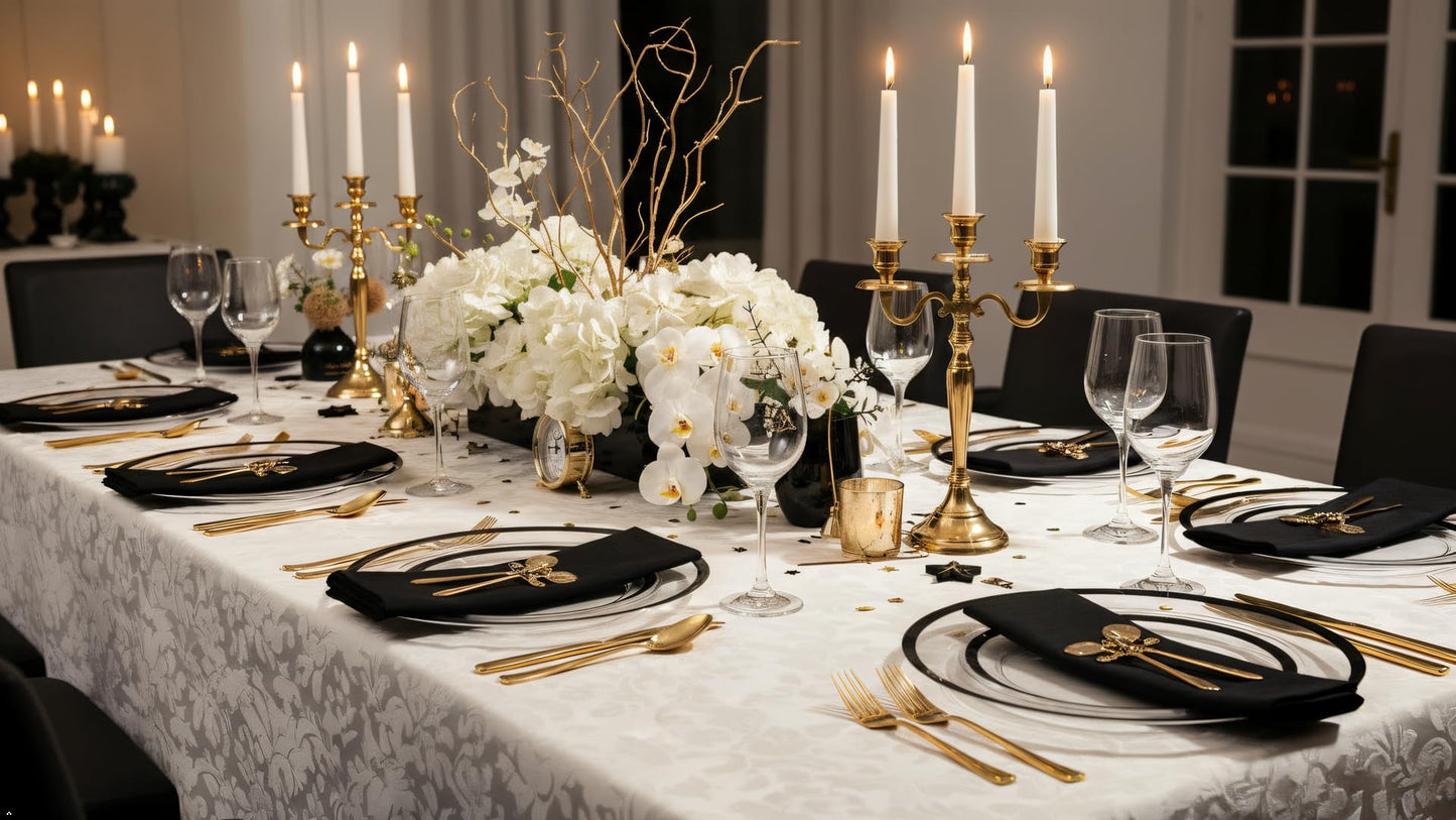 supernal 120PCS Black Rimmed Clear Plastic Plates, Heavy Duty Disposable Dinnerware Set - 60 Dinner & 60 Dessert Plates for 2026 Graduation Party, Black and White Wedding Reception & Elegant Catering
