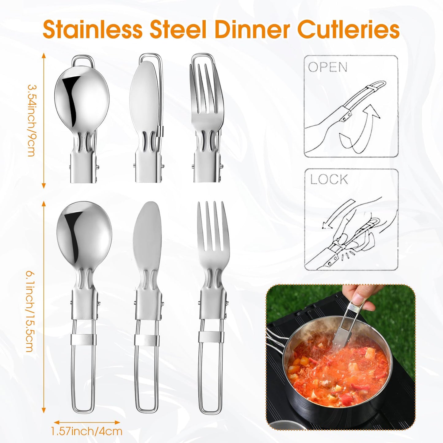 Funnymoom 15 Pcs Camping Cookware Mess Kit Outdoor Cooking Set Stainless Steel with Pot and Pan Kit 2 Set Stainless Steel Cups Plates Forks Knives Spoons for Camping Backpacking Cooking Picnic