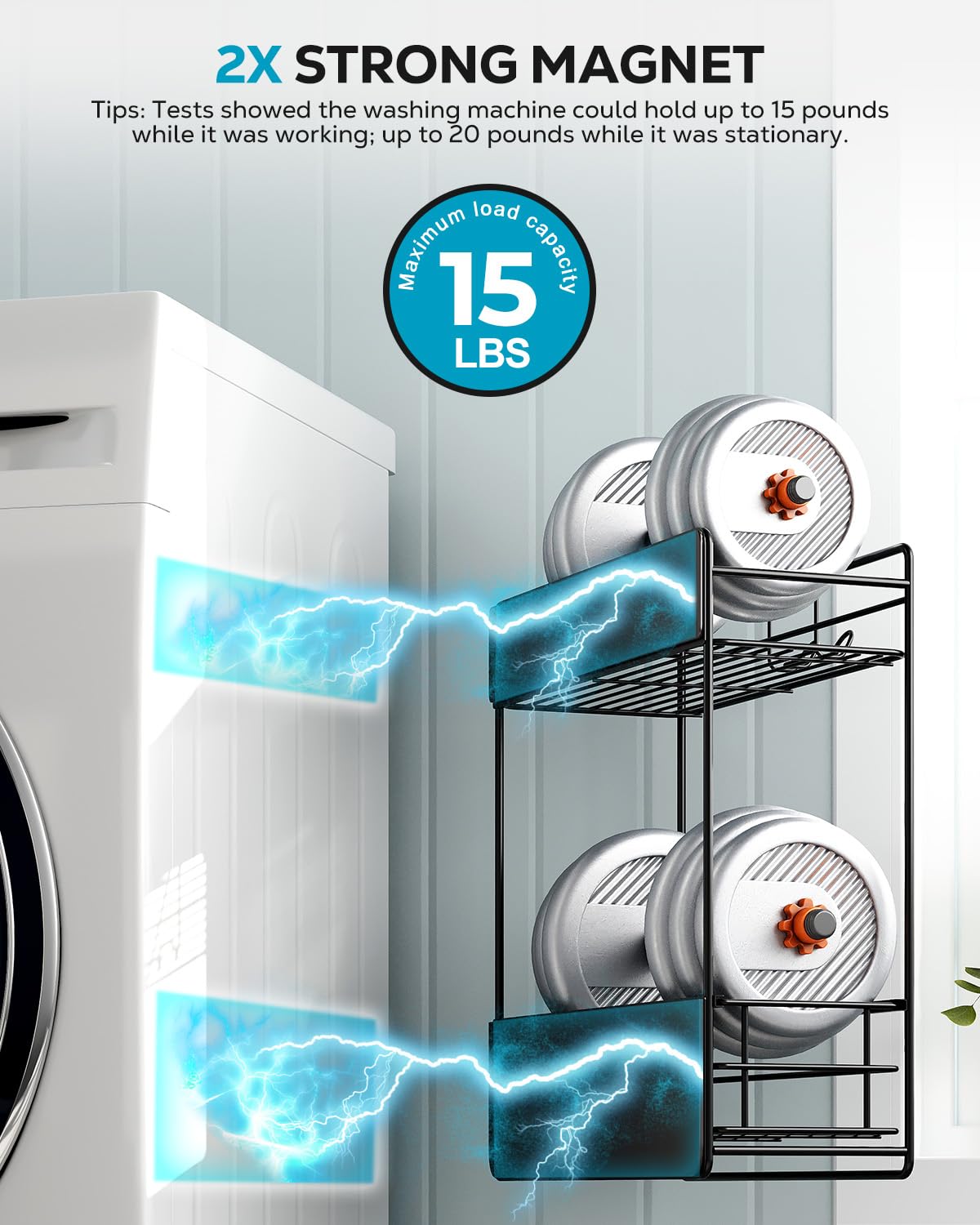 Nieifi Magnetic Shelves for Washing Machine, Heavy Duty, 2 Tier Magnetic Laundry Organizer, Dryer Sheet Holder for Laundry Room Storage, Black