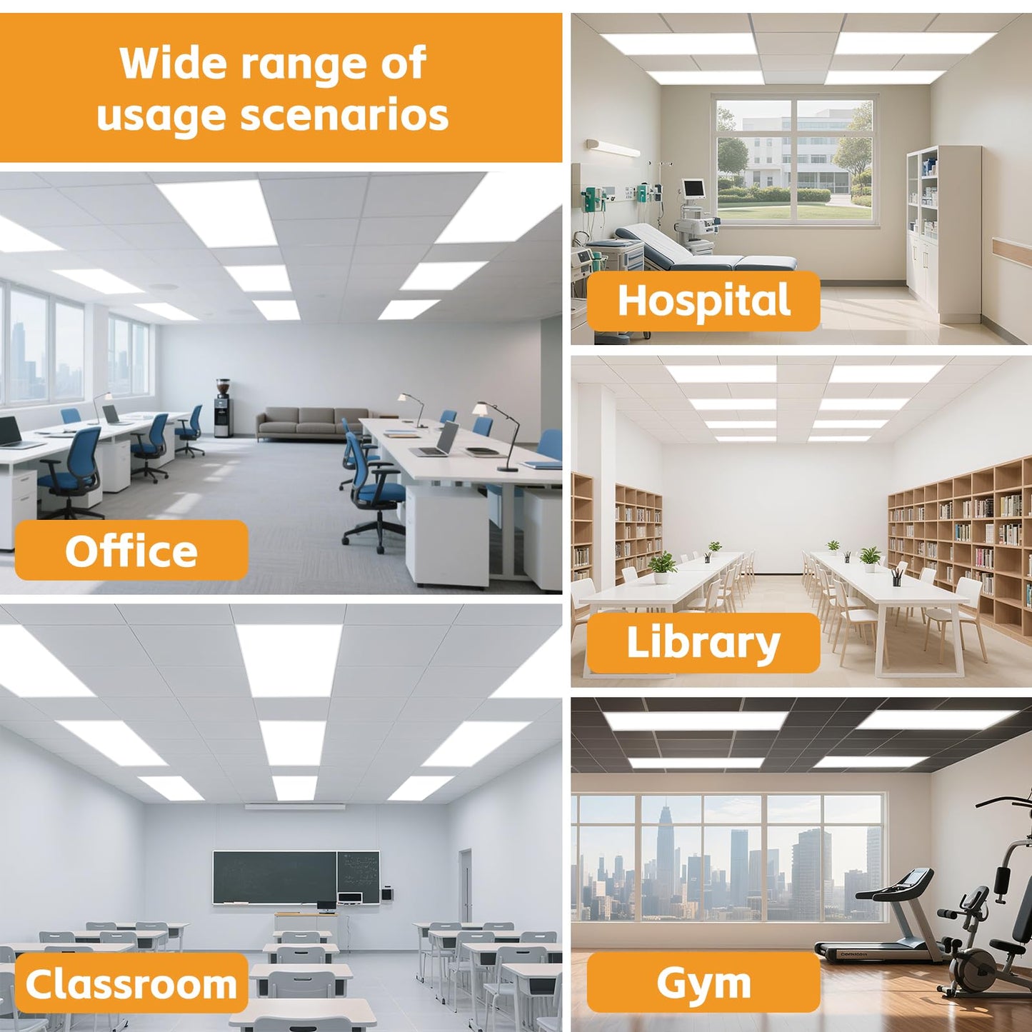 OKQ 2x4 LED Flat Panel Light Drop Ceiling Office Fixture, 30/40/50W Selectable, 5000K 5CCT Switchable, 0-10V Dimmable, 24x48 Inch LED Flush Mount Ceiling Light, ETL Listed 4 Pack