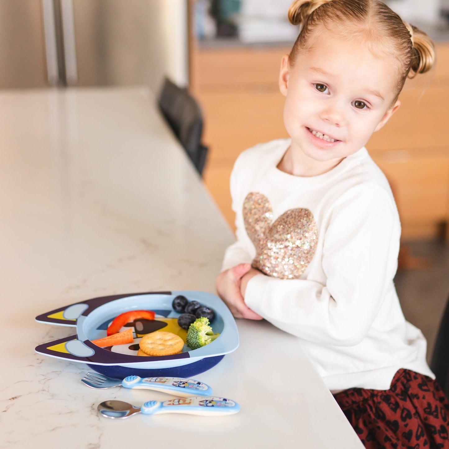 The First Years Bluey Kids Dinnerware Set - Includes Bluey Suction Plate, Bingo Suction Bowl, and Stainless Steel Toddler Silverware - Toddler and Baby Feeding Essentials - 4 Count