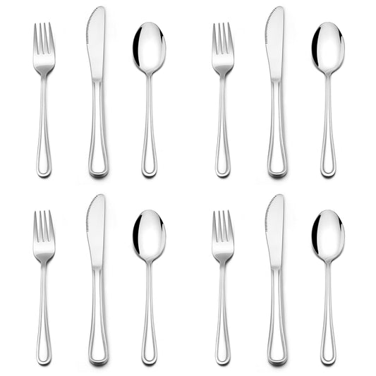 E-far 12-Piece Kids Silverware, Stainless Steel Toddler Kids Utensils Safe for Preschooler/Children, Includes 4 Forks 4 Spoons 4 Knife, Slimline Adult Look & Small Size, Rust Free & Dishwasher Safe