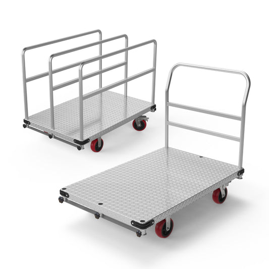 Extra Large Steel Panel Cart Dolly, 2IN1 Heavy Duty Drywall Lumber Truck with 3000 LBS Capacity, 44 x 28 inch 2MM Steel Plate Drywall Cart with 6" Swivel Brake Wheels, 1Front and 3Side Handrials