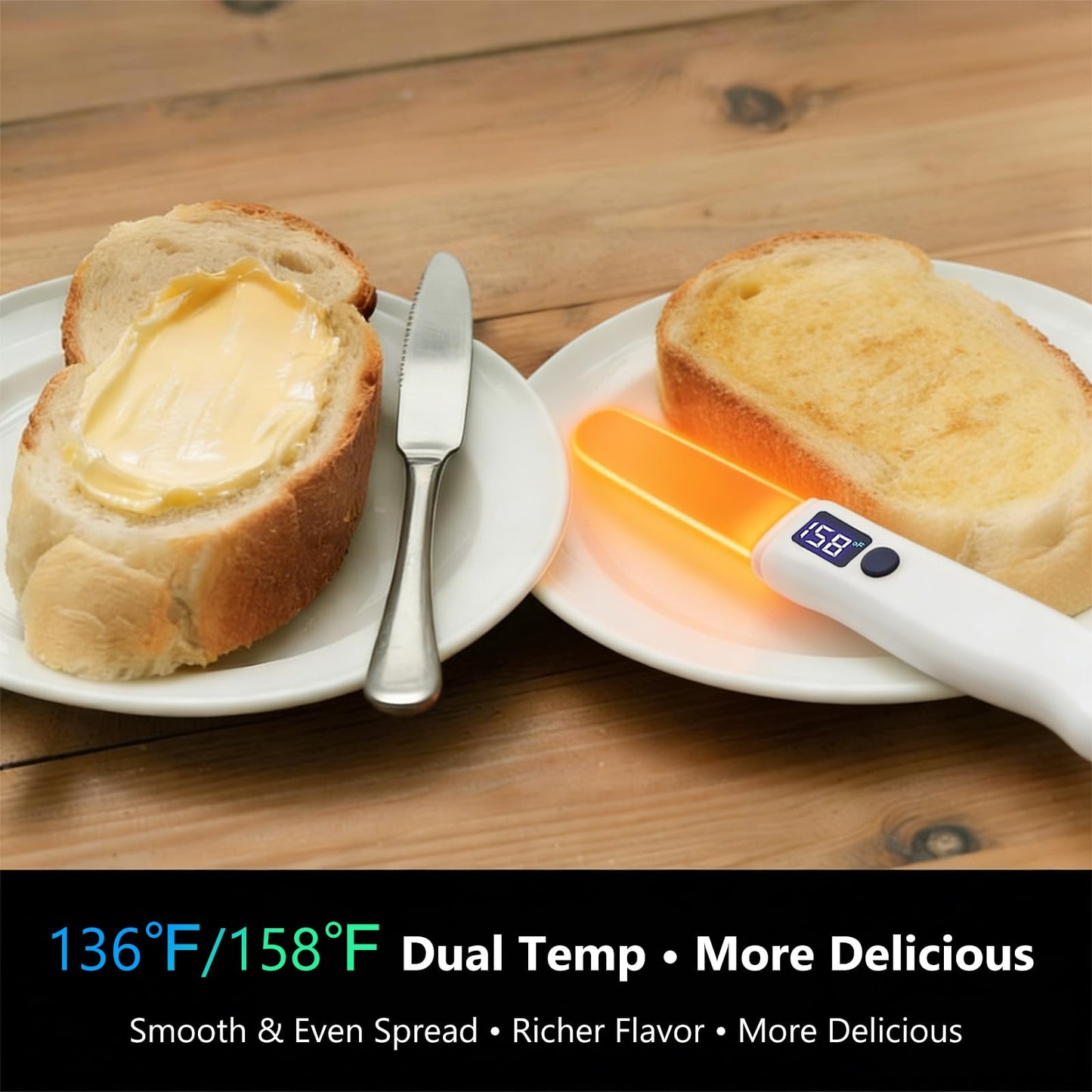 TinkerNest Electric Heated Butter Knife – 2 Heat Settings (131°F/158°F) & Smart LED Display, Rechargeable USB Warming Knife for Hard Butter, Cheese, Peanut Butter, Ice Cream, Honey – Easy Spread