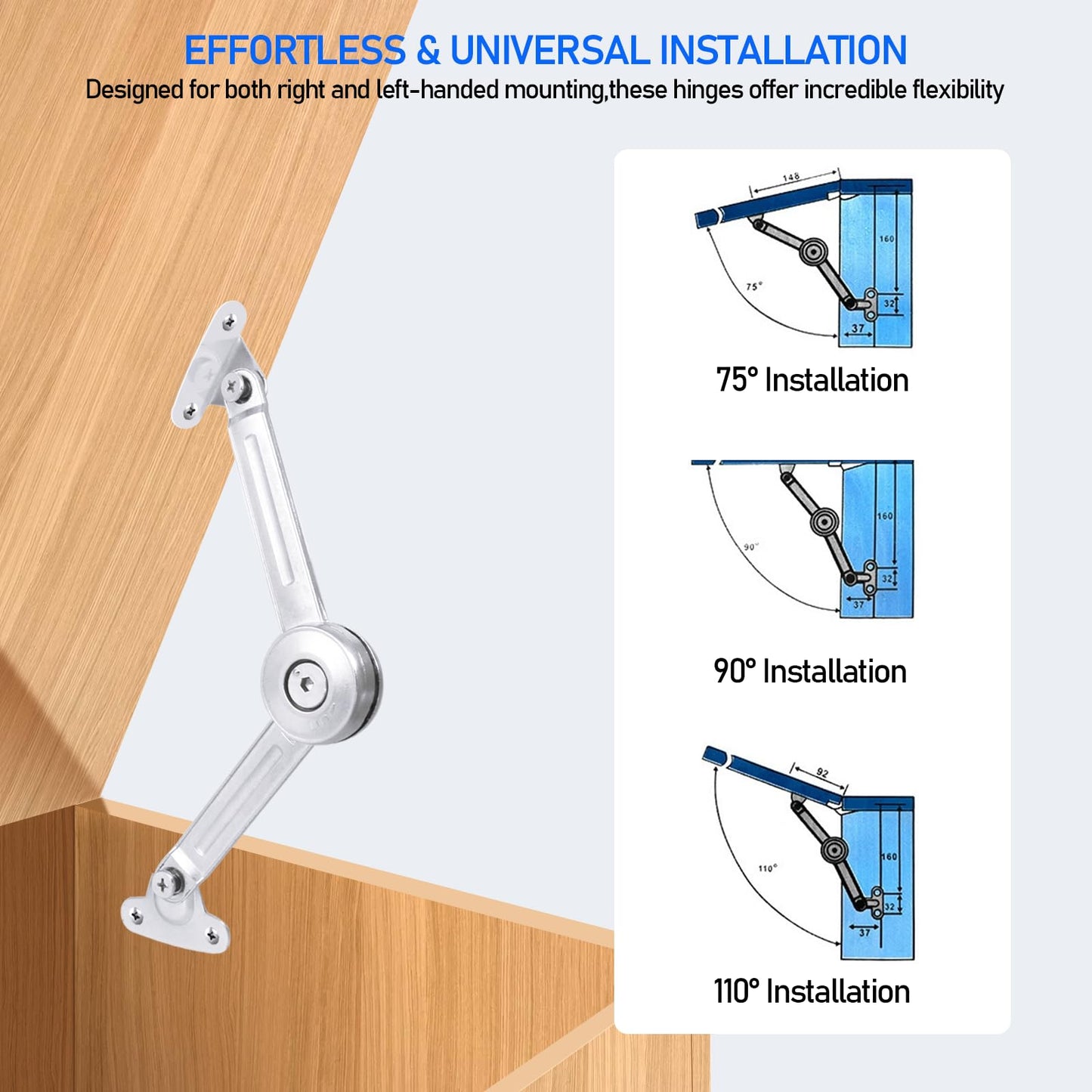 KIBBEH 2 Pack Cabinet Lid Support Hinge, 50 lb Soft Close for Toy Box, Chest, Cabinet and RV, Heavy Duty Hydraulic Up and Down Motion, Max 360 Degree Opening