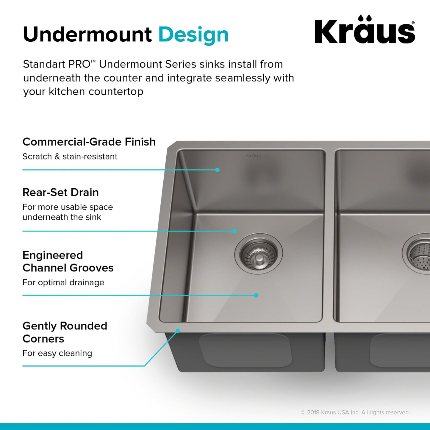 KRAUS Standart Pro 33 -inch Undermount 60/40 Double Bowl 16 Gauge Stainless Steel Kitchen Sink, KHU104-33